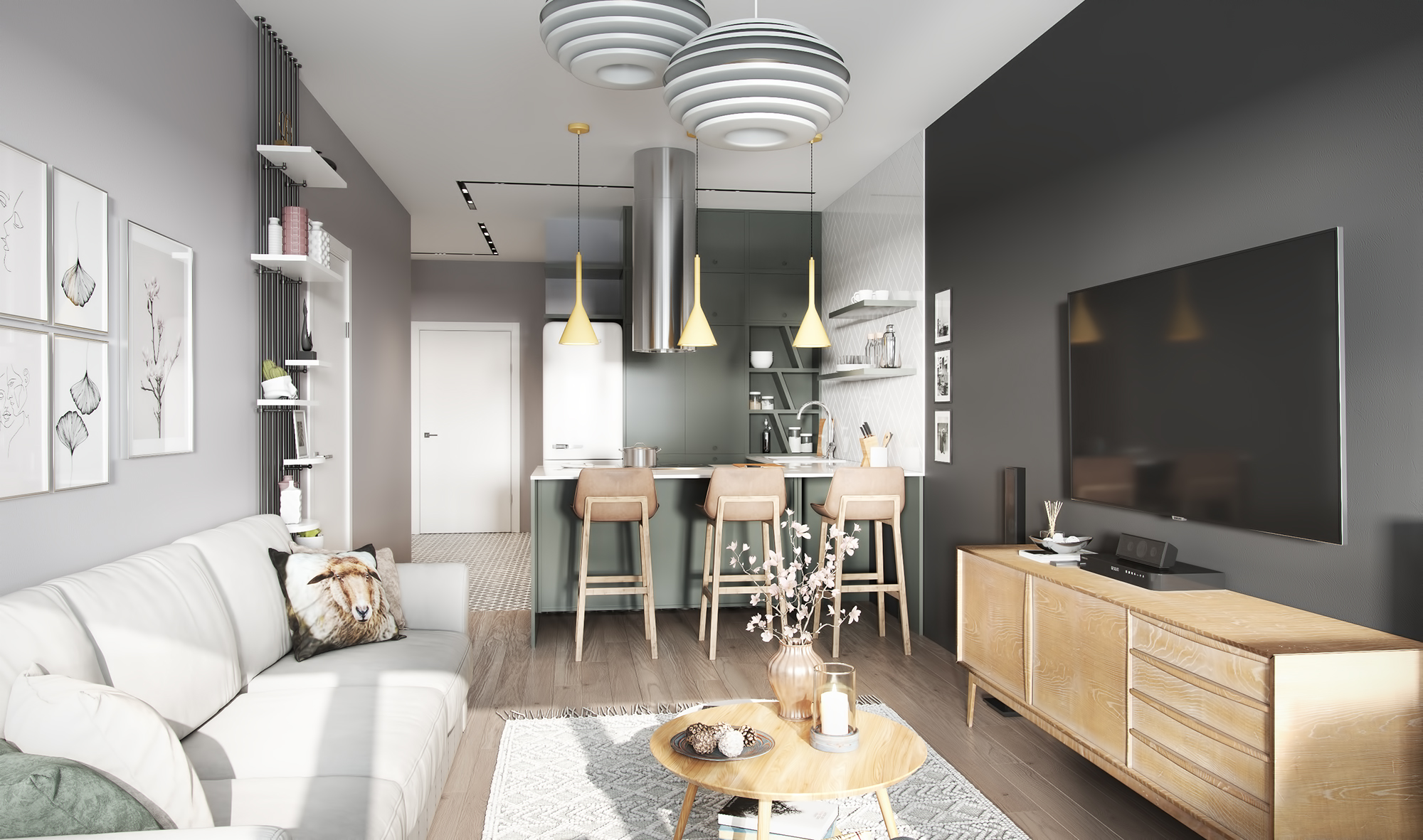 Living room and kitchen of a small apartment-7