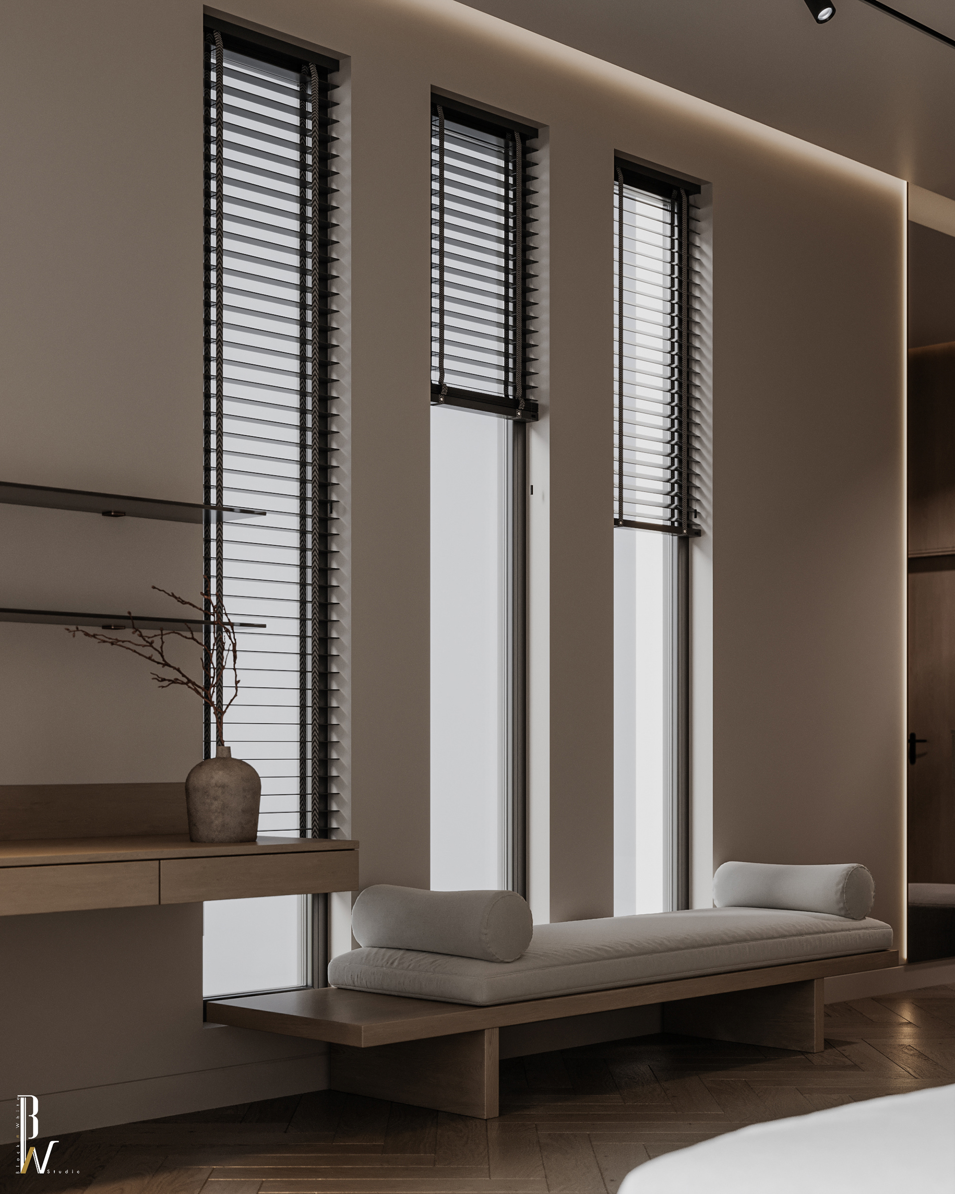 双人卧室设计丨阿联酋丨Black N White-18