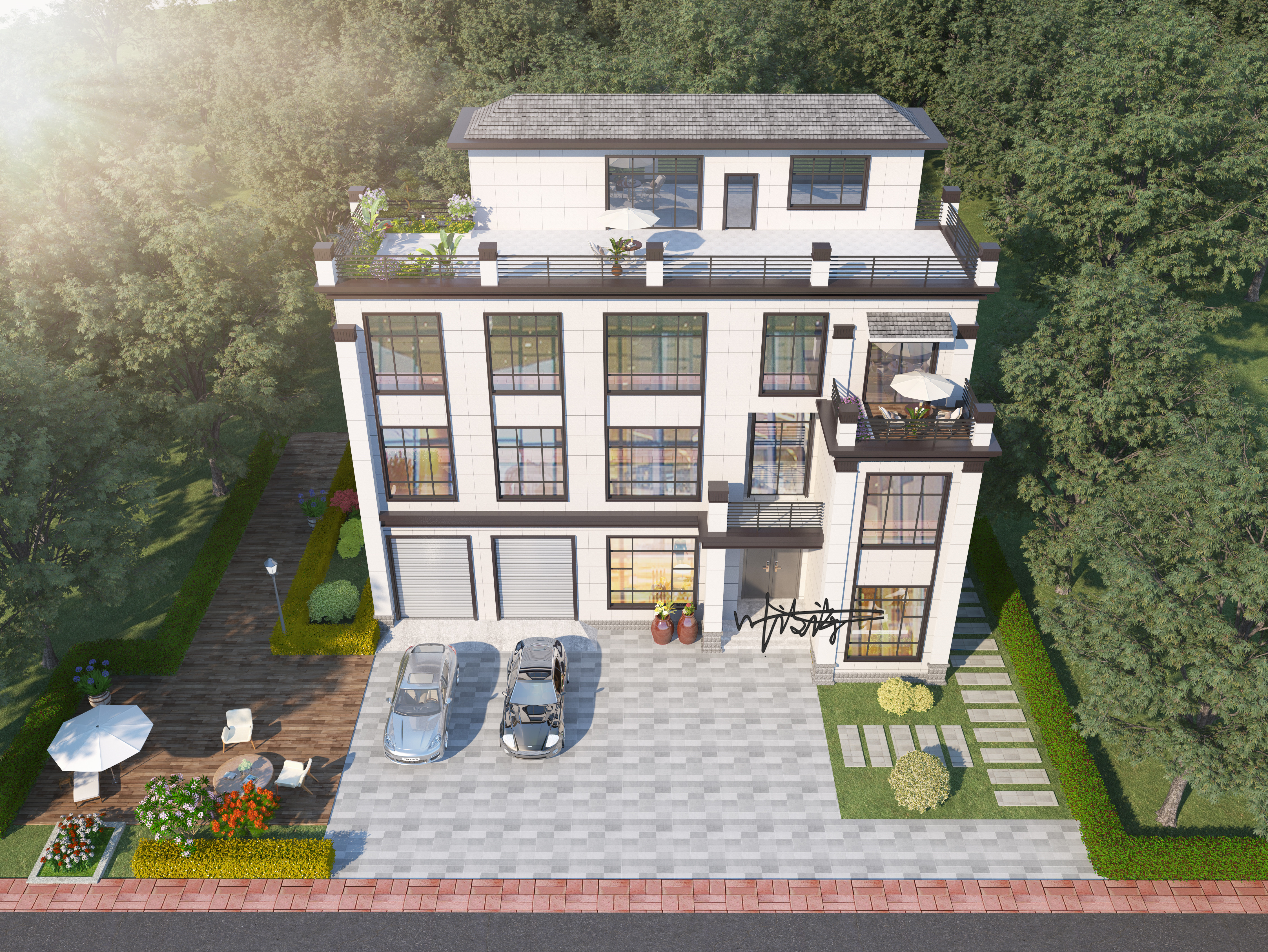 室外效果图 别墅外立面-7