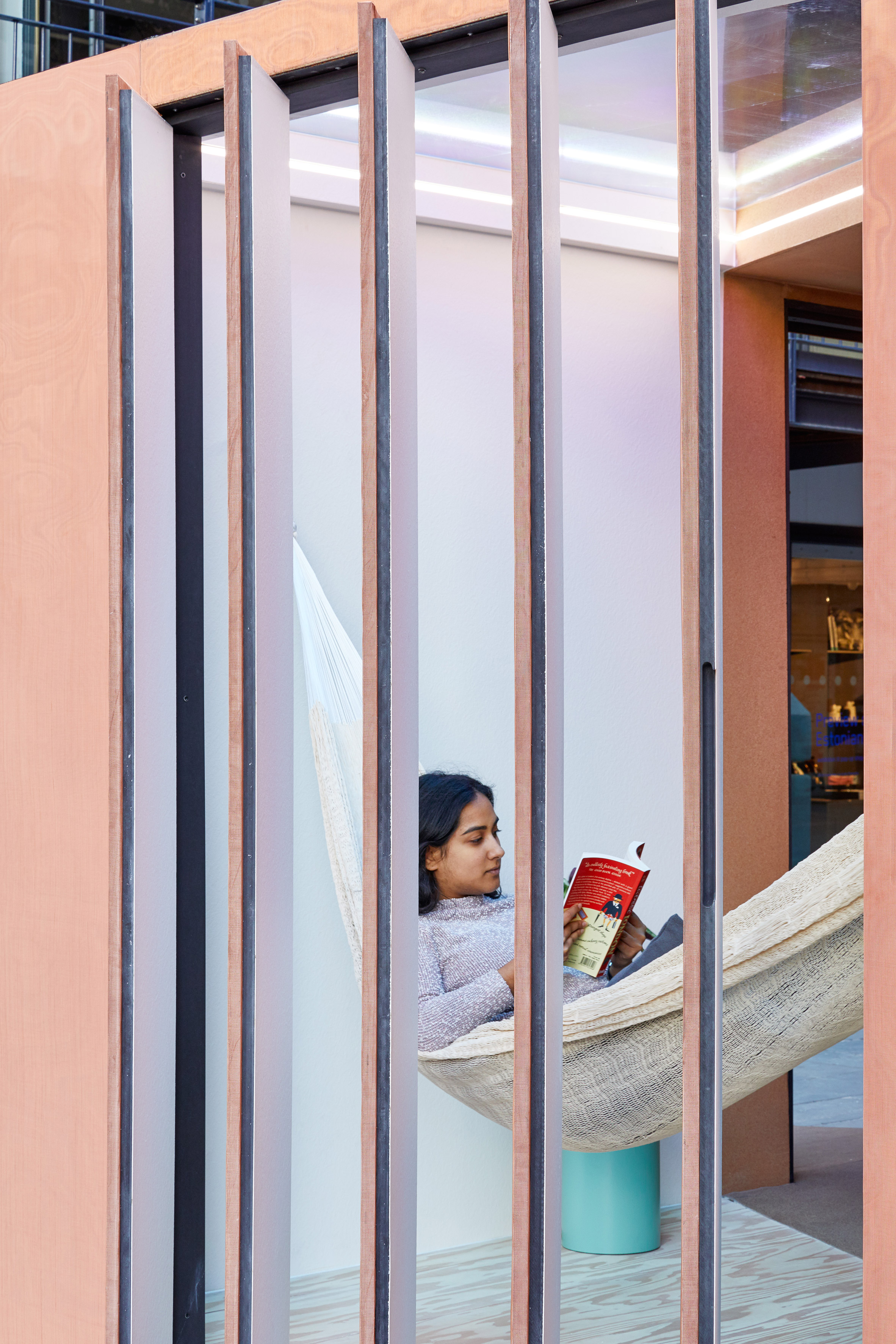 Sam Jacob designs parasitic library for MINI Living Urban Cabin-10