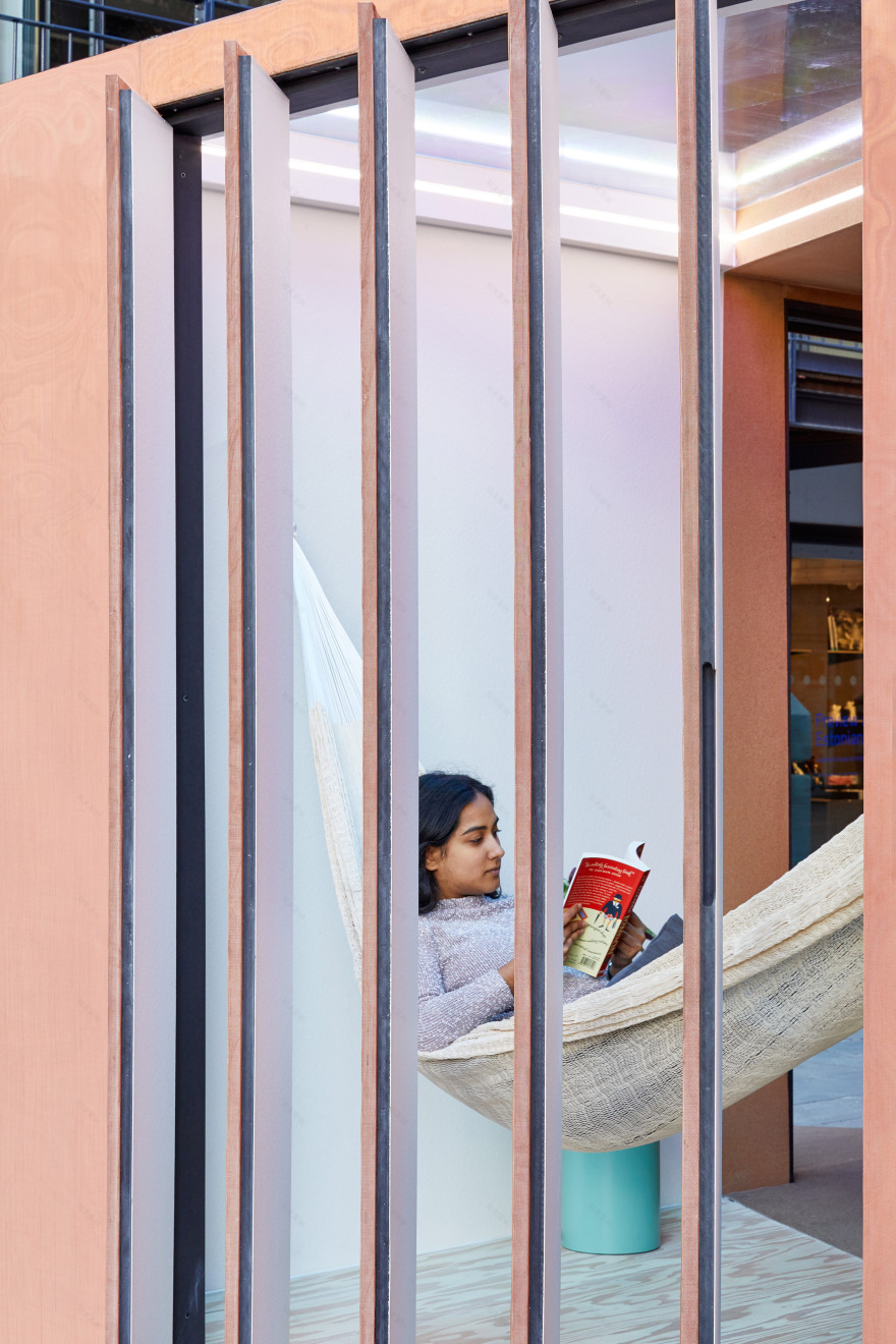 Sam Jacob designs parasitic library for MINI Living Urban Cabin-10