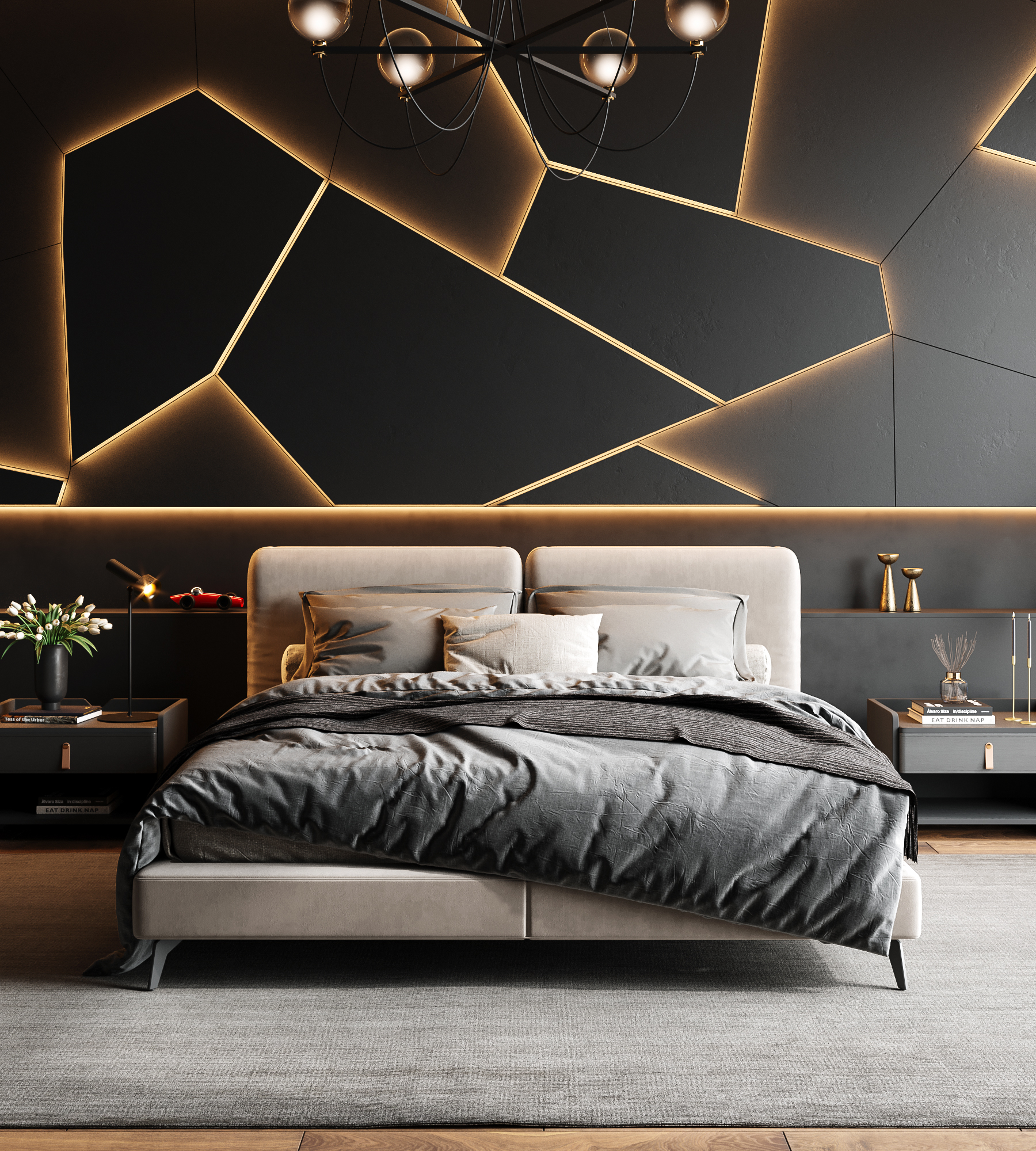 写实级室内渲染  几何线条卧室-7