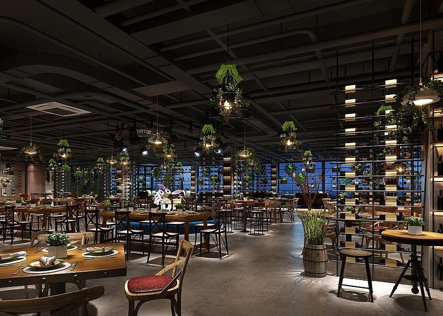 
钢木复古工业自然风格餐厅装修案例 -1