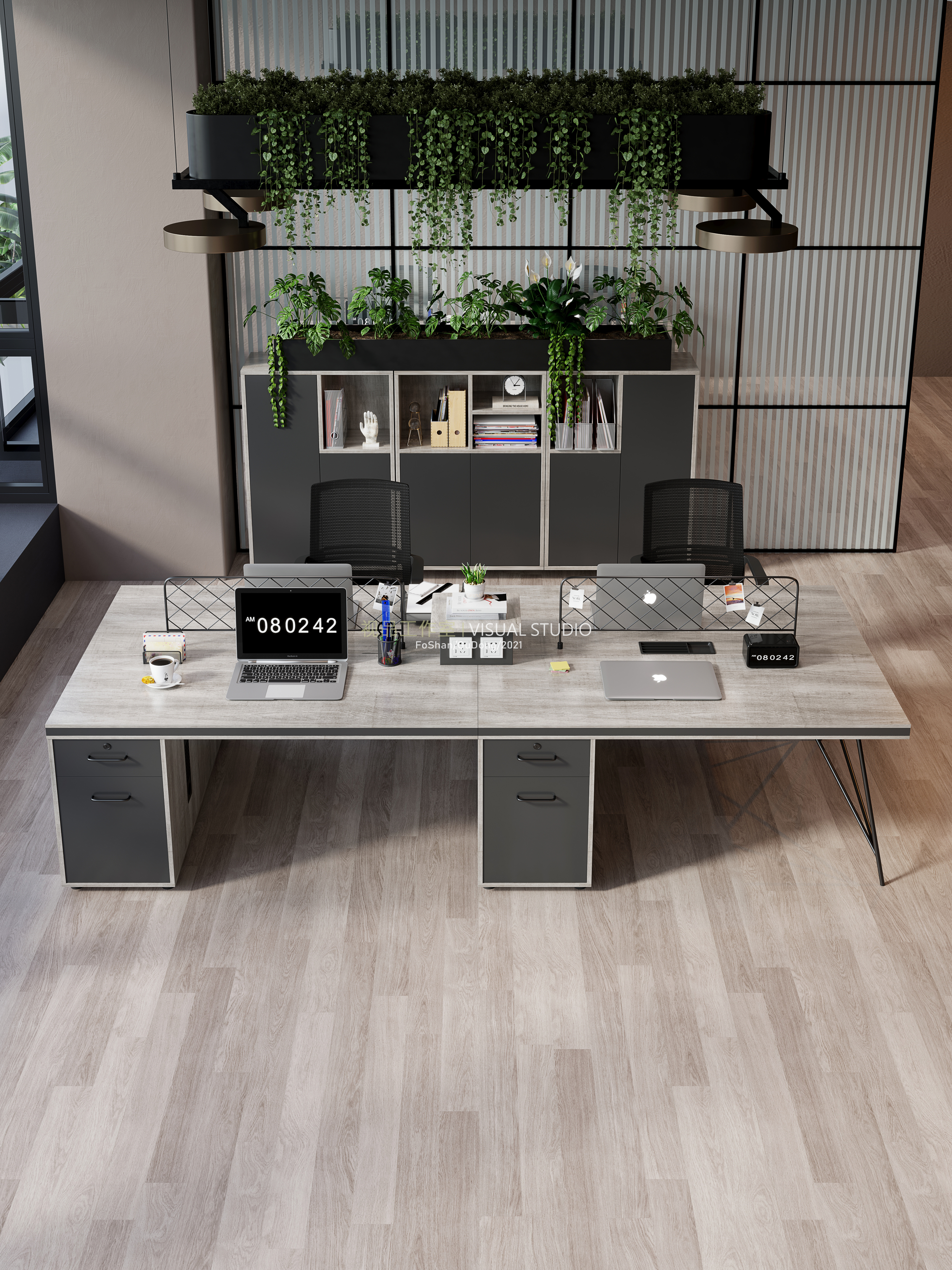 轻奢极简老板桌/职员桌效果整合-17