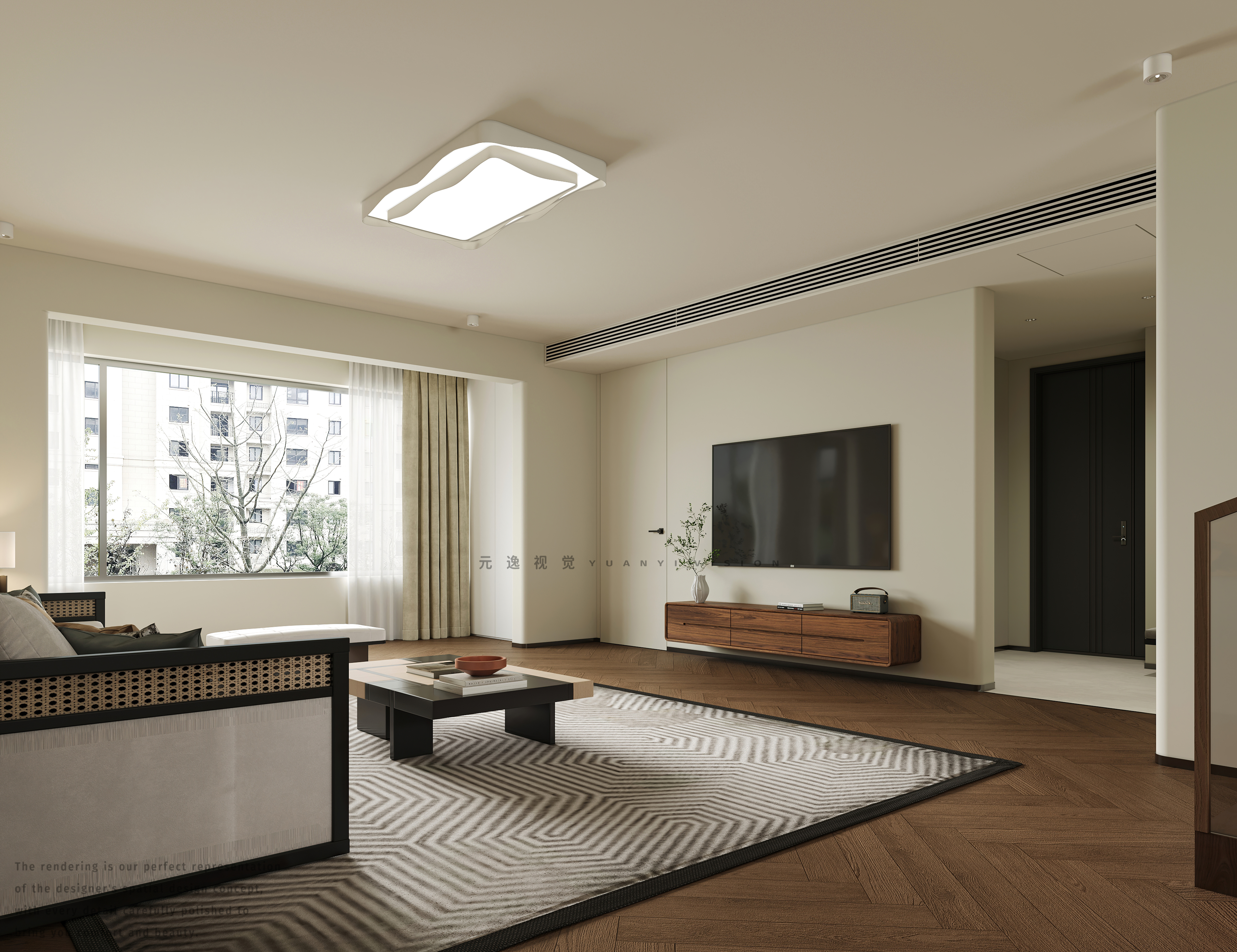 现代中古风客餐厅厨房设计丨个人效果图接单-7