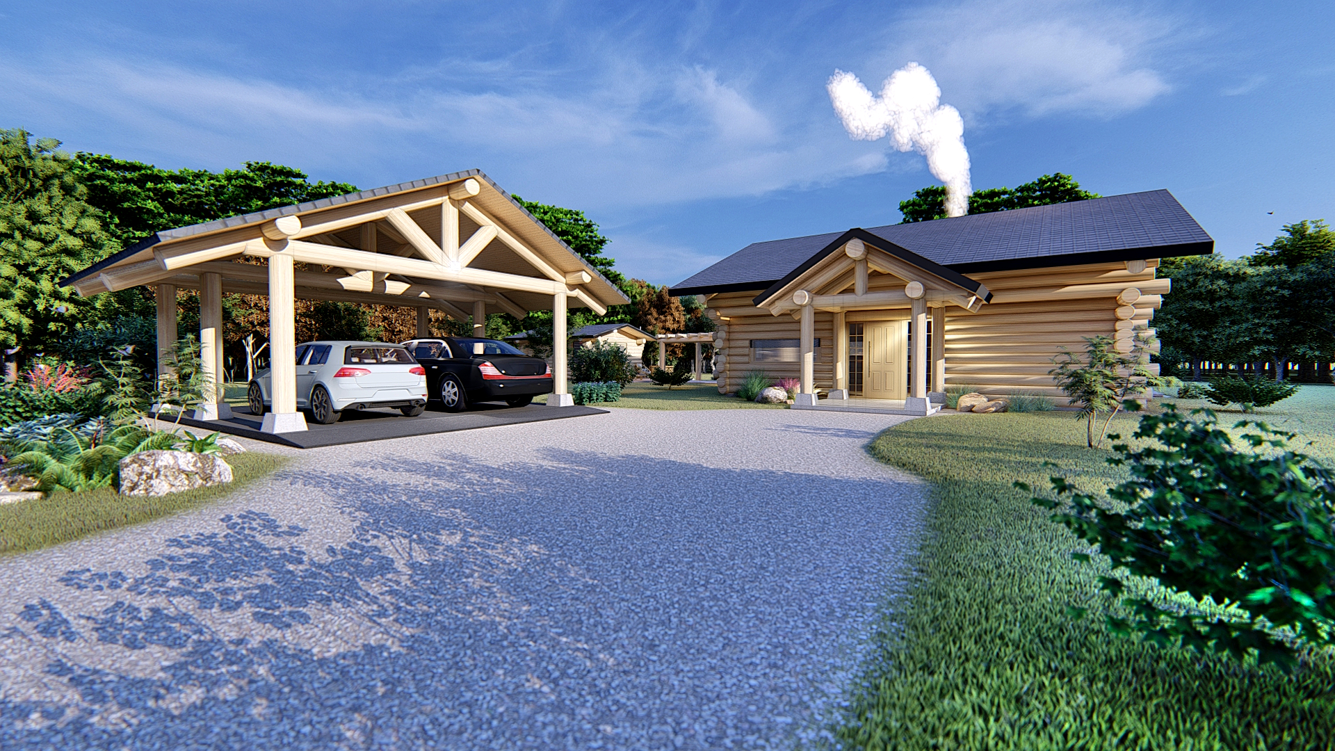 log house with log garage and log sauna SPA-1