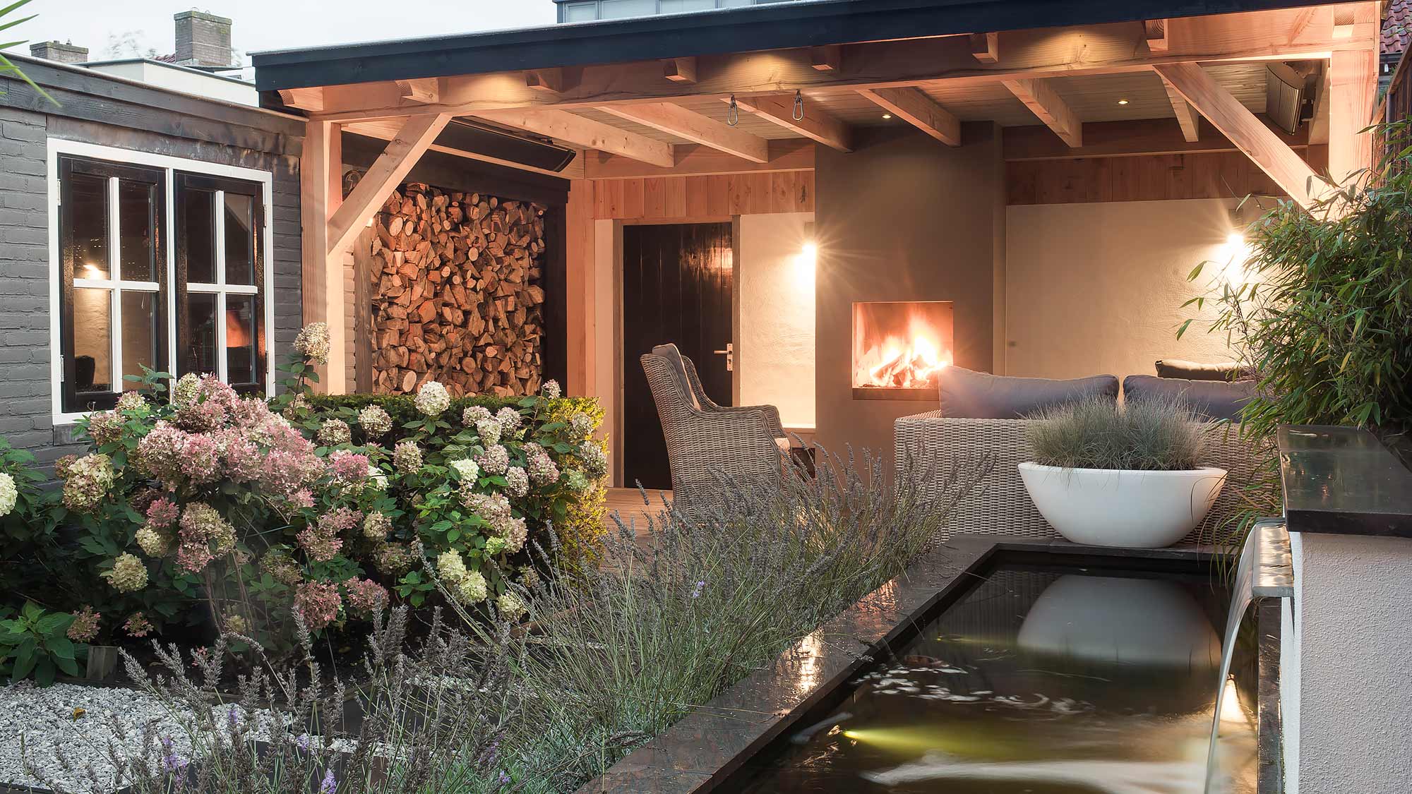 Landscaping with pond and veranda-0