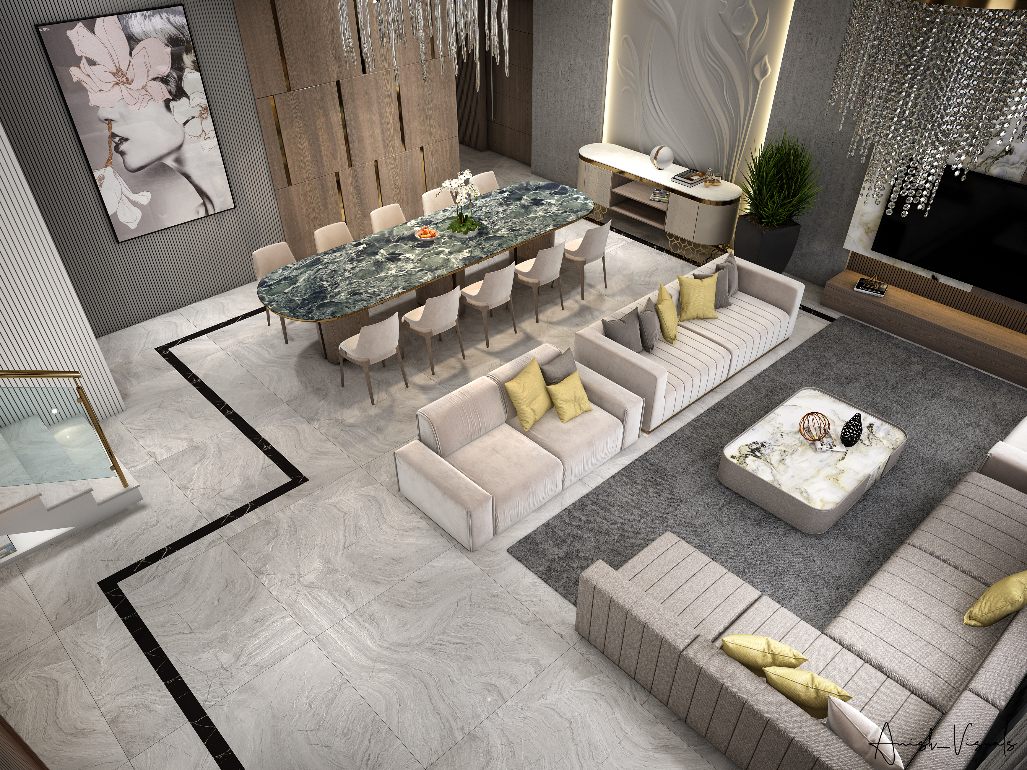 家庭客厅室内设计丨阿联酋迪拜丨Anish_ Visuals-9