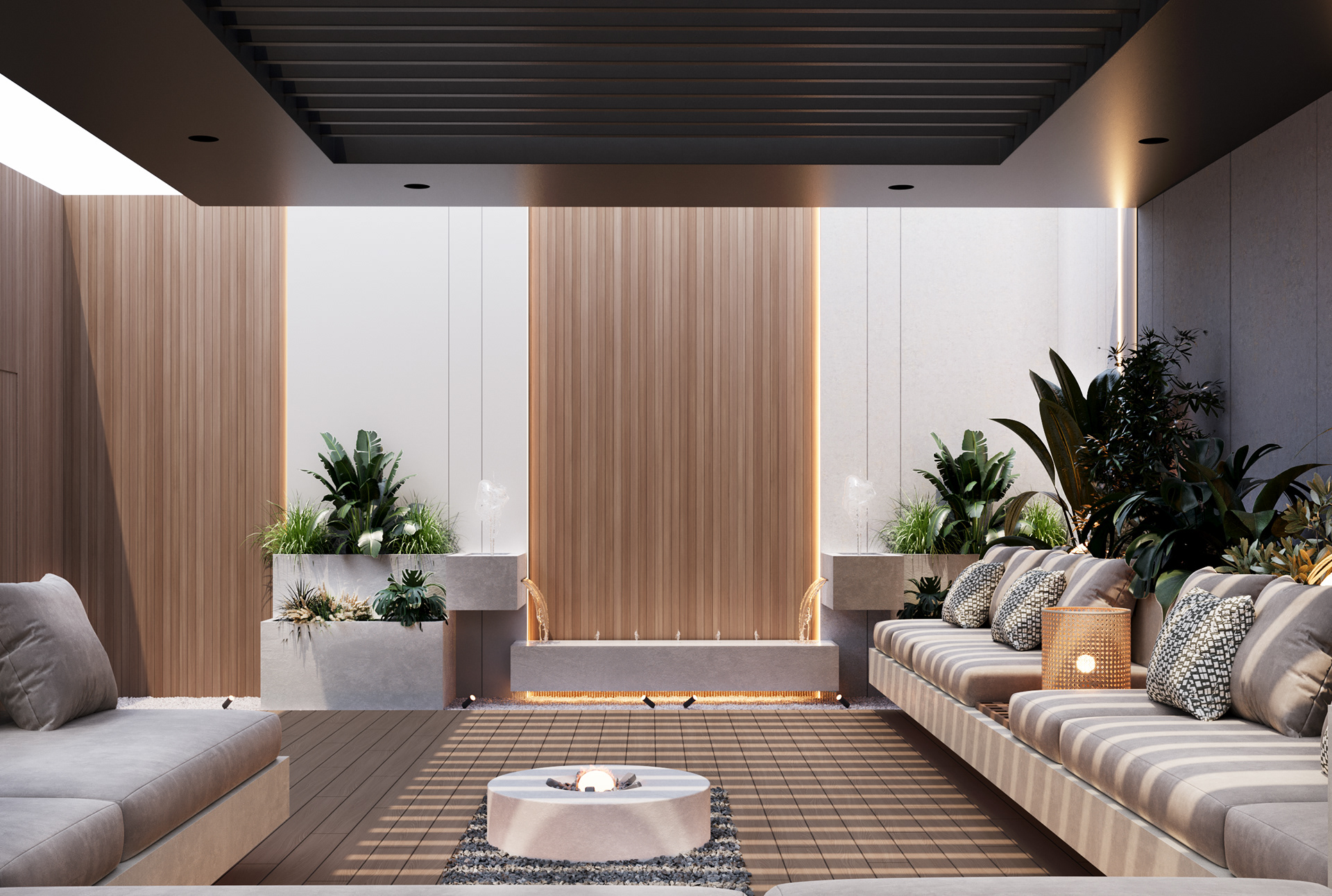 带瀑布的户外花园座位区设计丨沙特阿拉伯-8