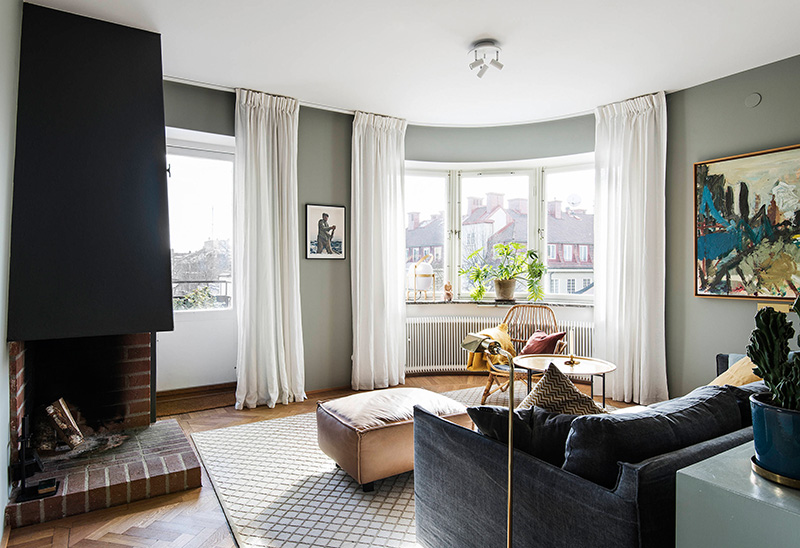 斯德哥尔摩 59 平米独特公寓 | 金色玻璃橱柜与圆形墙面-7