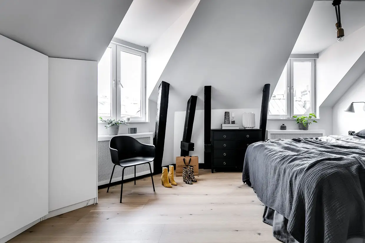 黑白极致 | 1907 年老建筑的 Scandinavian Loft 设计-11