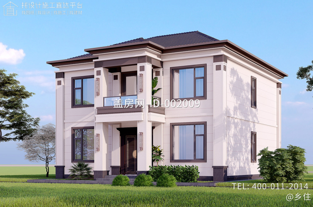 【设计师案例】土建参考造价47万，面宽11.4m×进深11.1m湖南衡阳二层新中式别墅-30