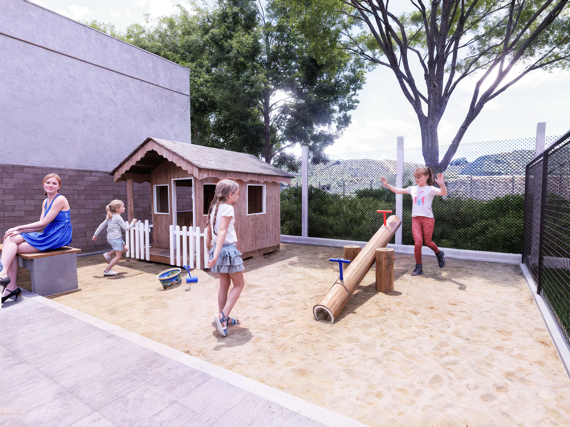 Visualização Arquitetônica: Fachada e Área de Lazer-8