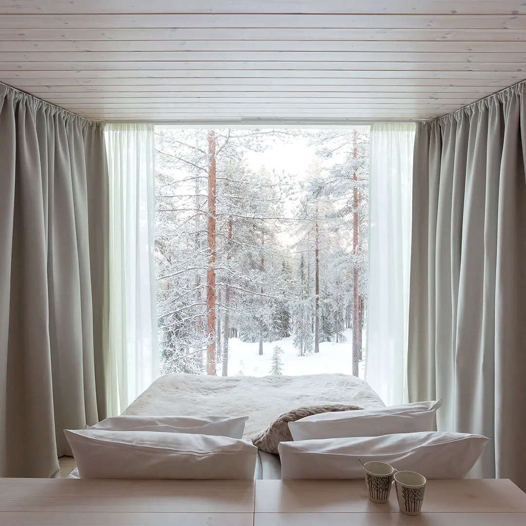 芬兰北极树屋酒店,玻璃木屋览雪景极光-4