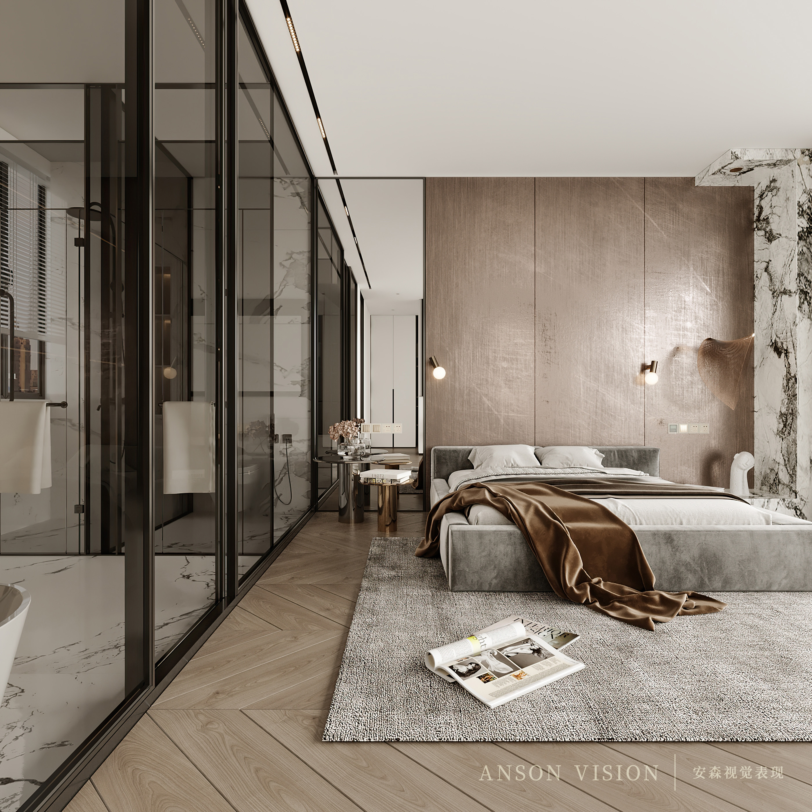 黑暗风现代客餐厅卧室设计案例丨Ansonvision·蒙头睡-26