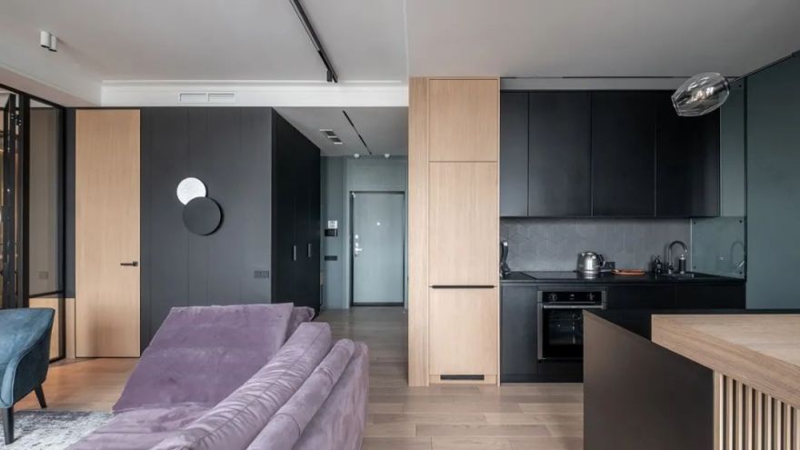 莫斯科 66㎡莫兰迪简约风公寓,玻璃隔断打造开放式空间-14