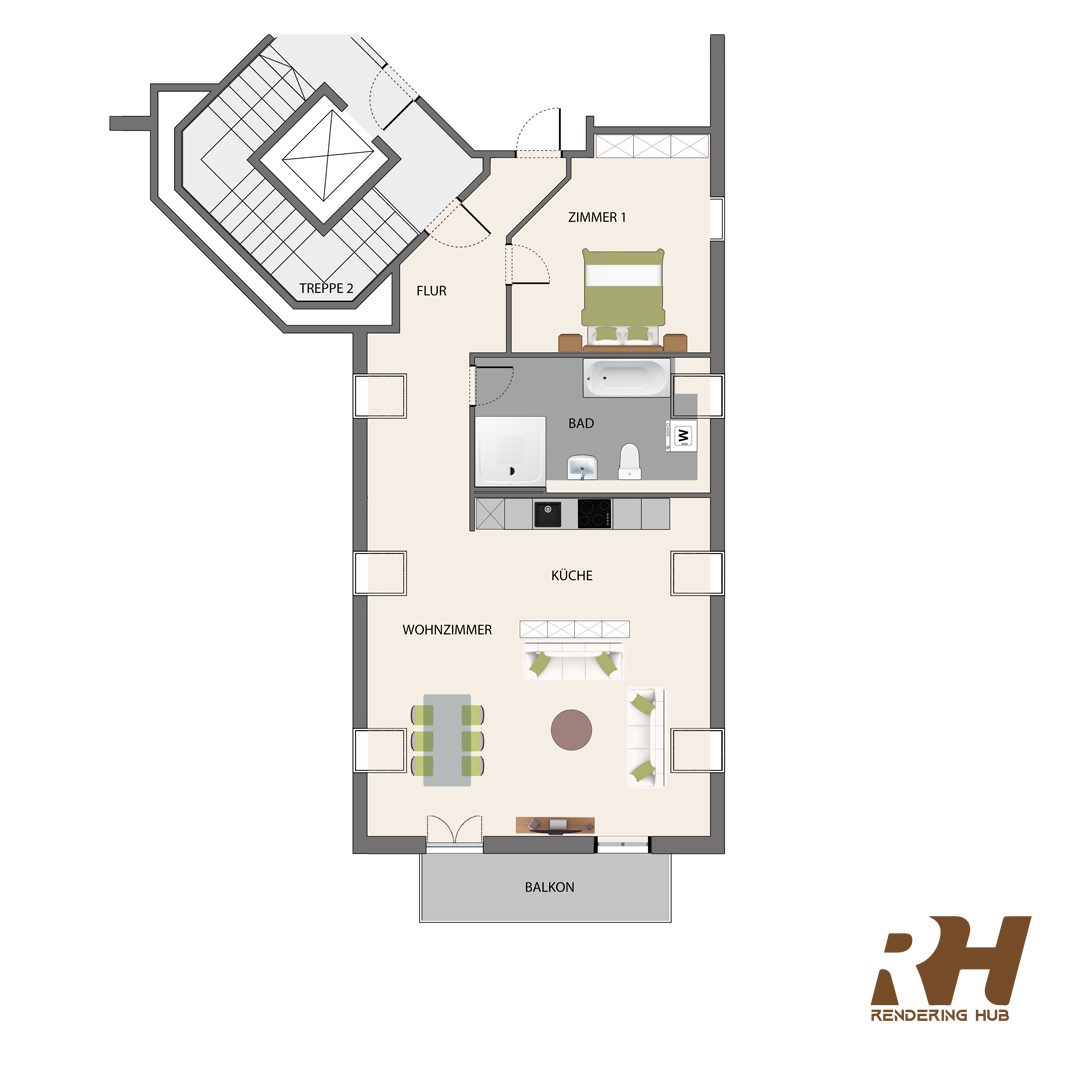 酒店套房 3D 平面图设计-7