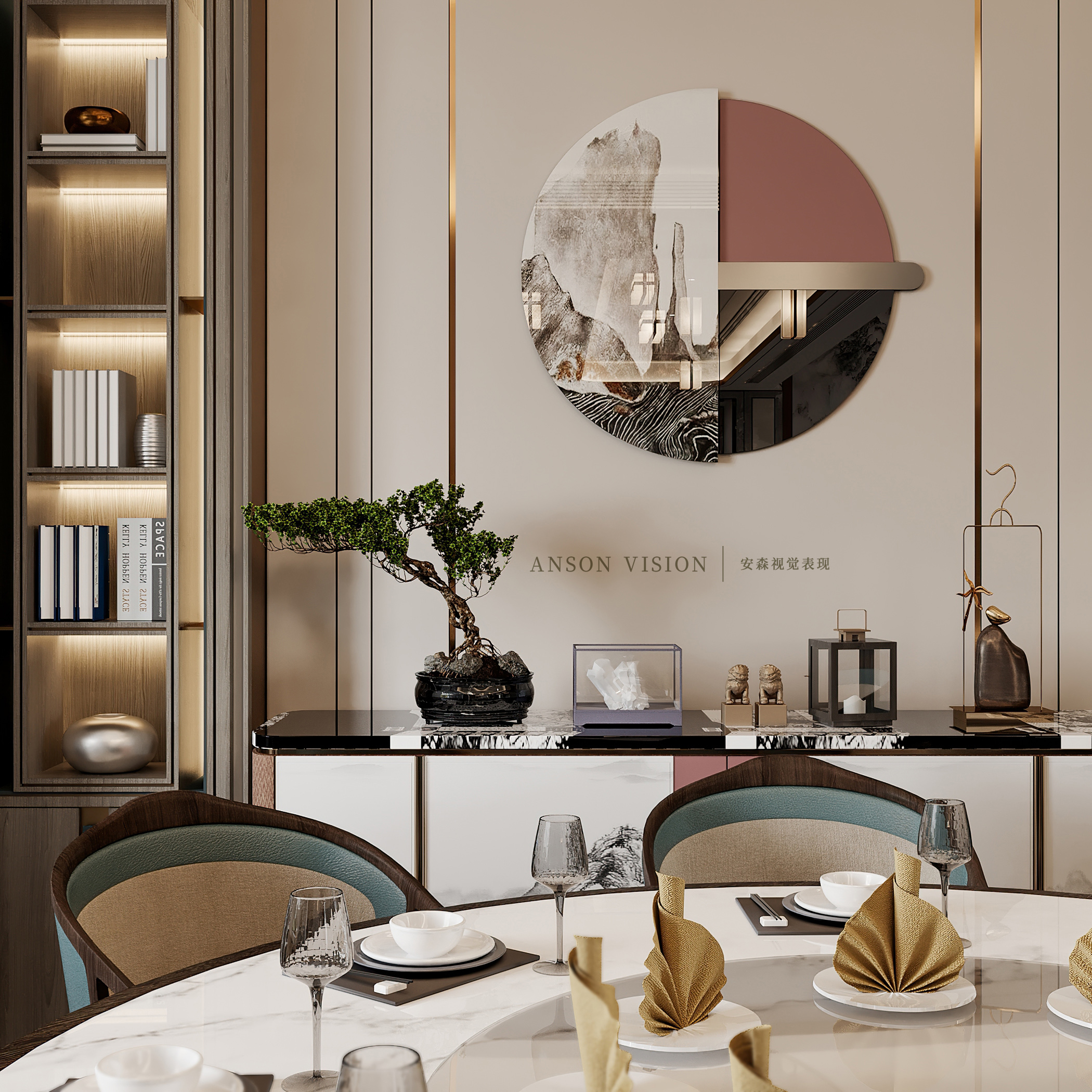 韵味·新中式别墅效果图丨Ansonvision·蒙头睡-8