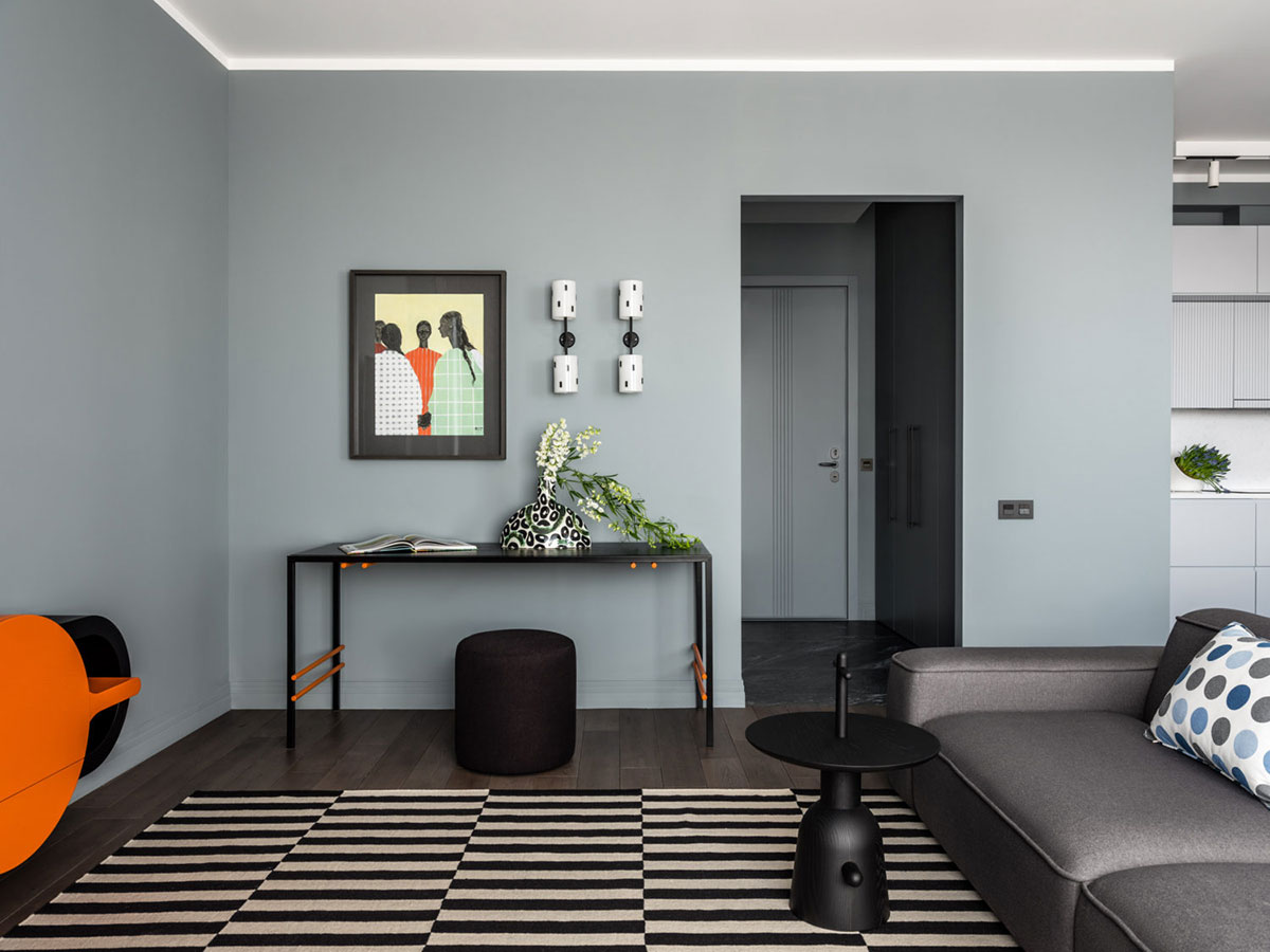莫斯科 80 平米简约现代公寓，色彩点缀打破灰色空间-12
