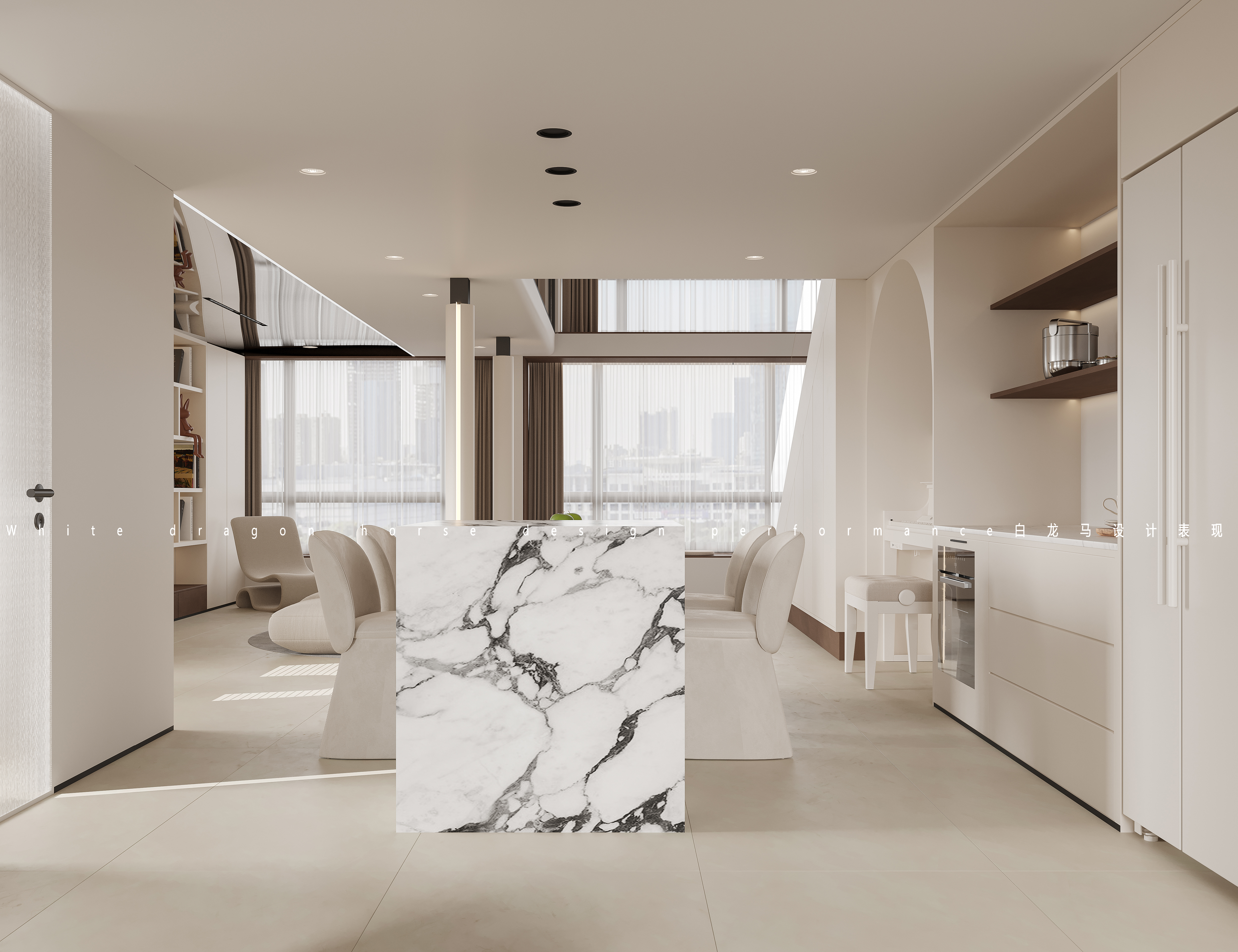 现代挑空极简奶油——白龙马效果图-3
