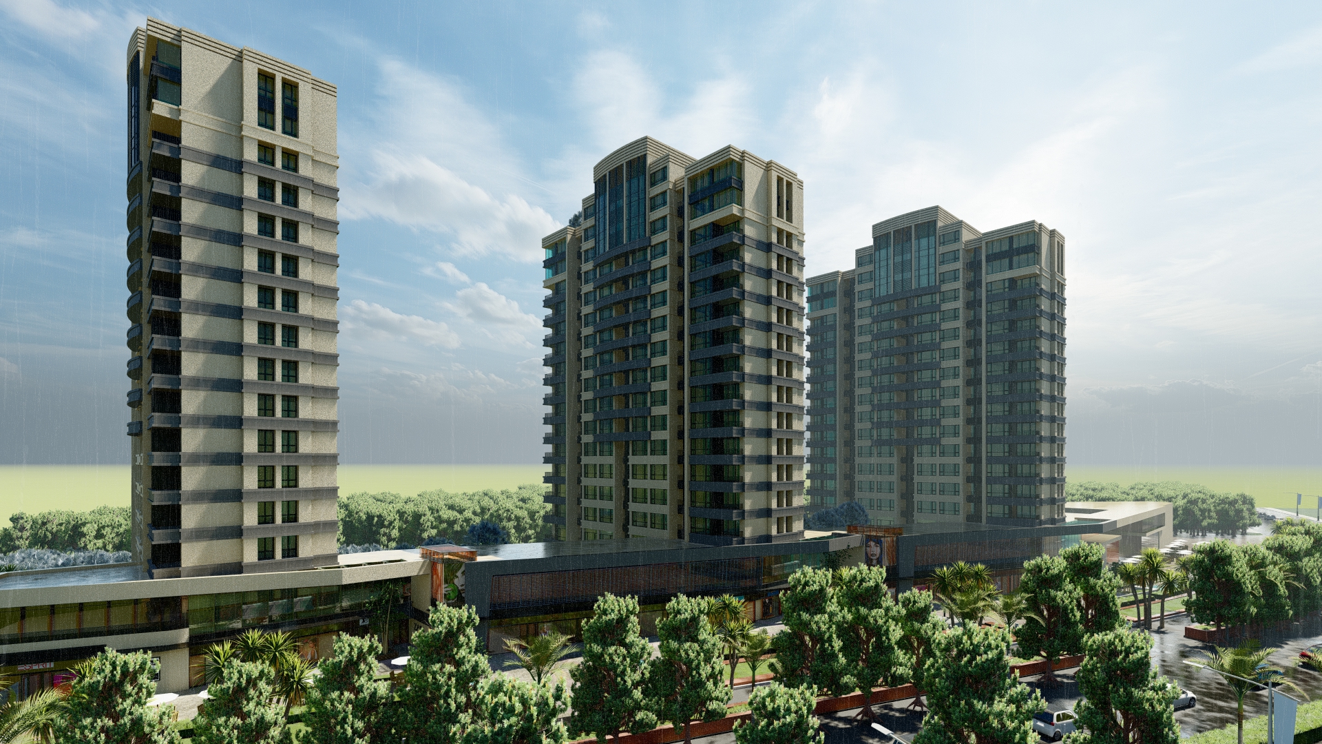 تصميم لمول كبير مع 3 ابراج سكنية وادارية-6