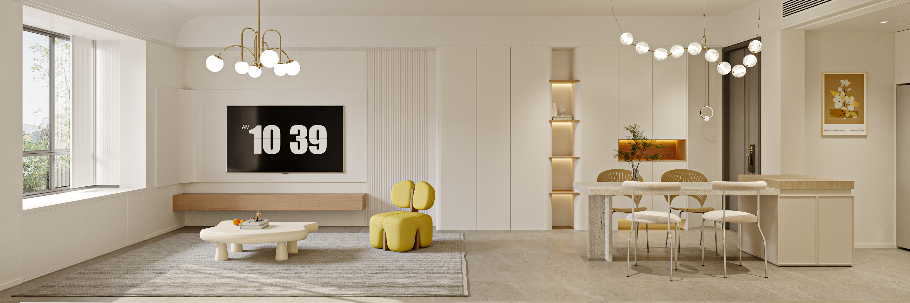 奶油风客餐厅效果图表现-4