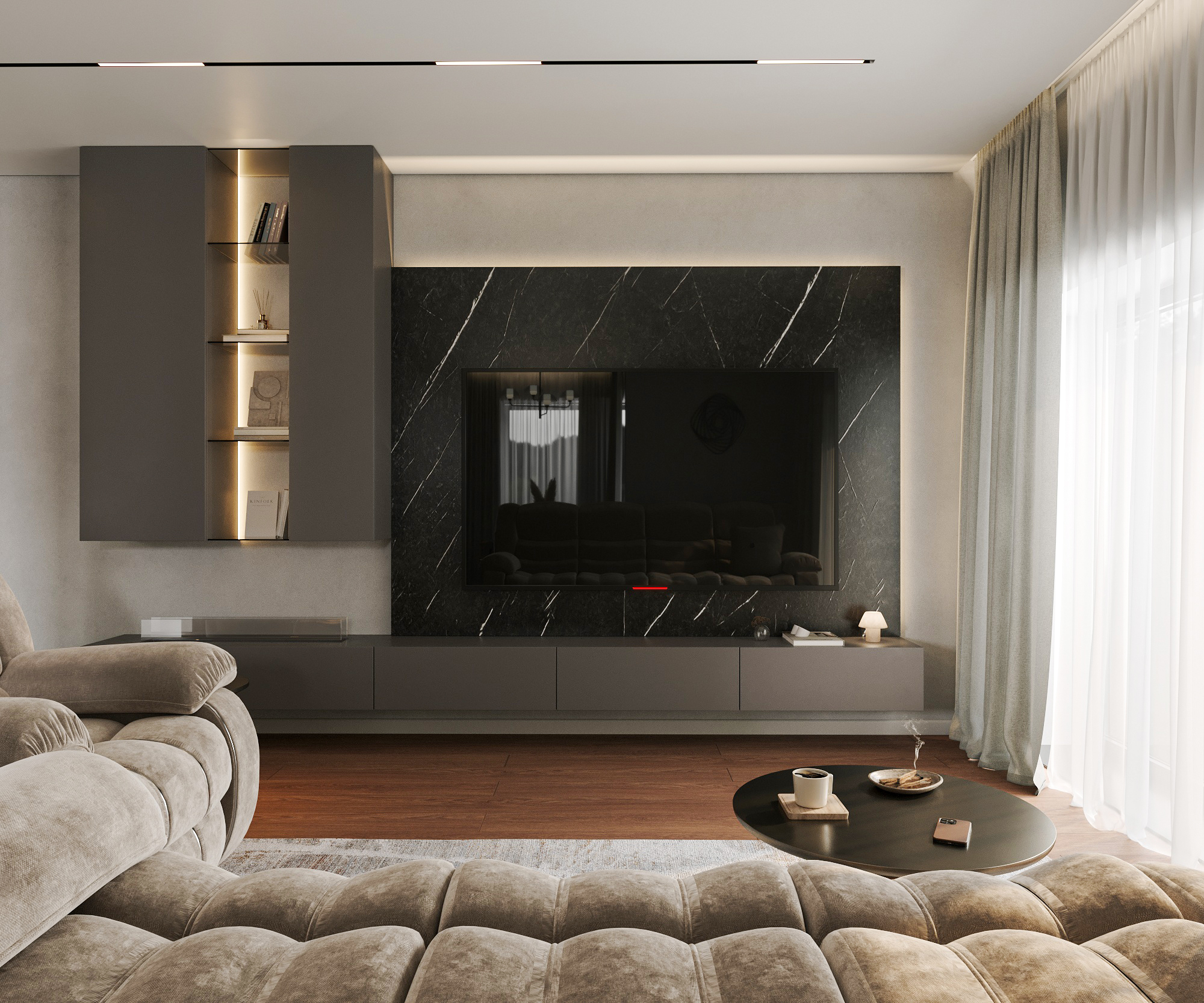 现代客厅带壁炉设计丨Polubelova Yuliya-2