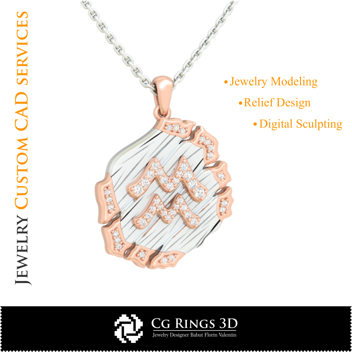 Jewelry.Aquarius Zodiac Pendant - 3D CAD-5