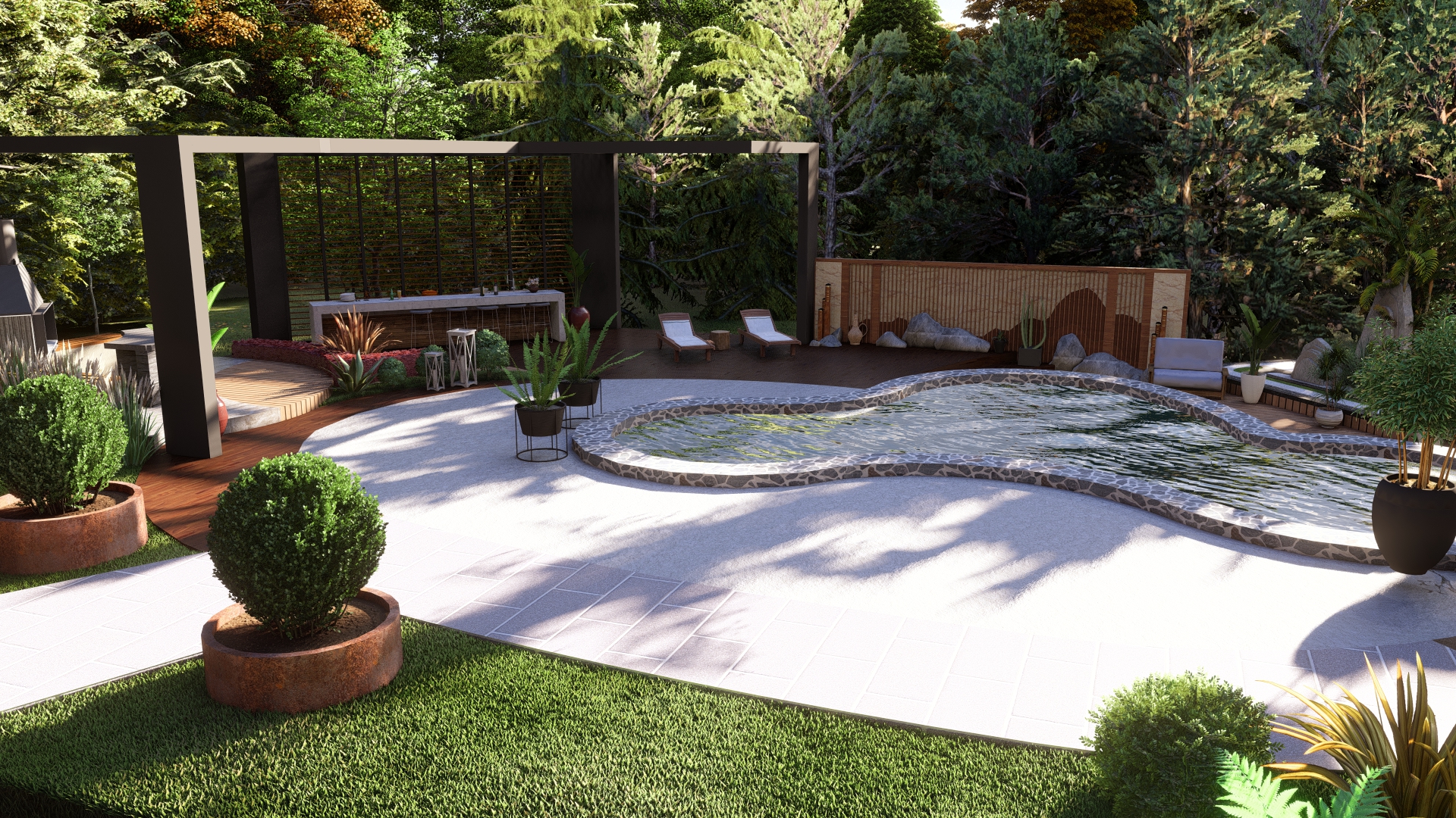 GARDEN DESIGN/ Covered Pool Side Deck-1