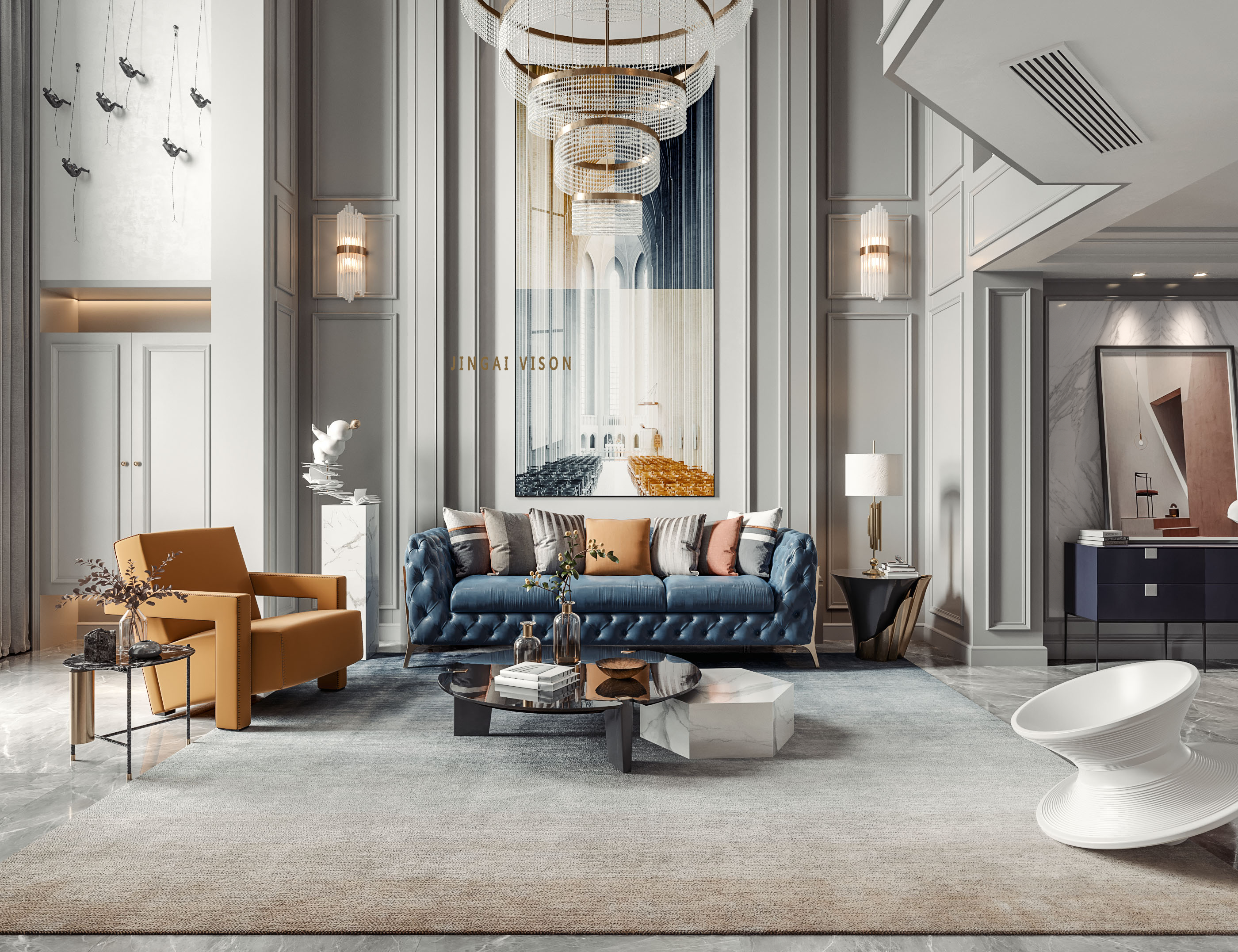 现代法式客厅设计，展现浪漫与优雅-1