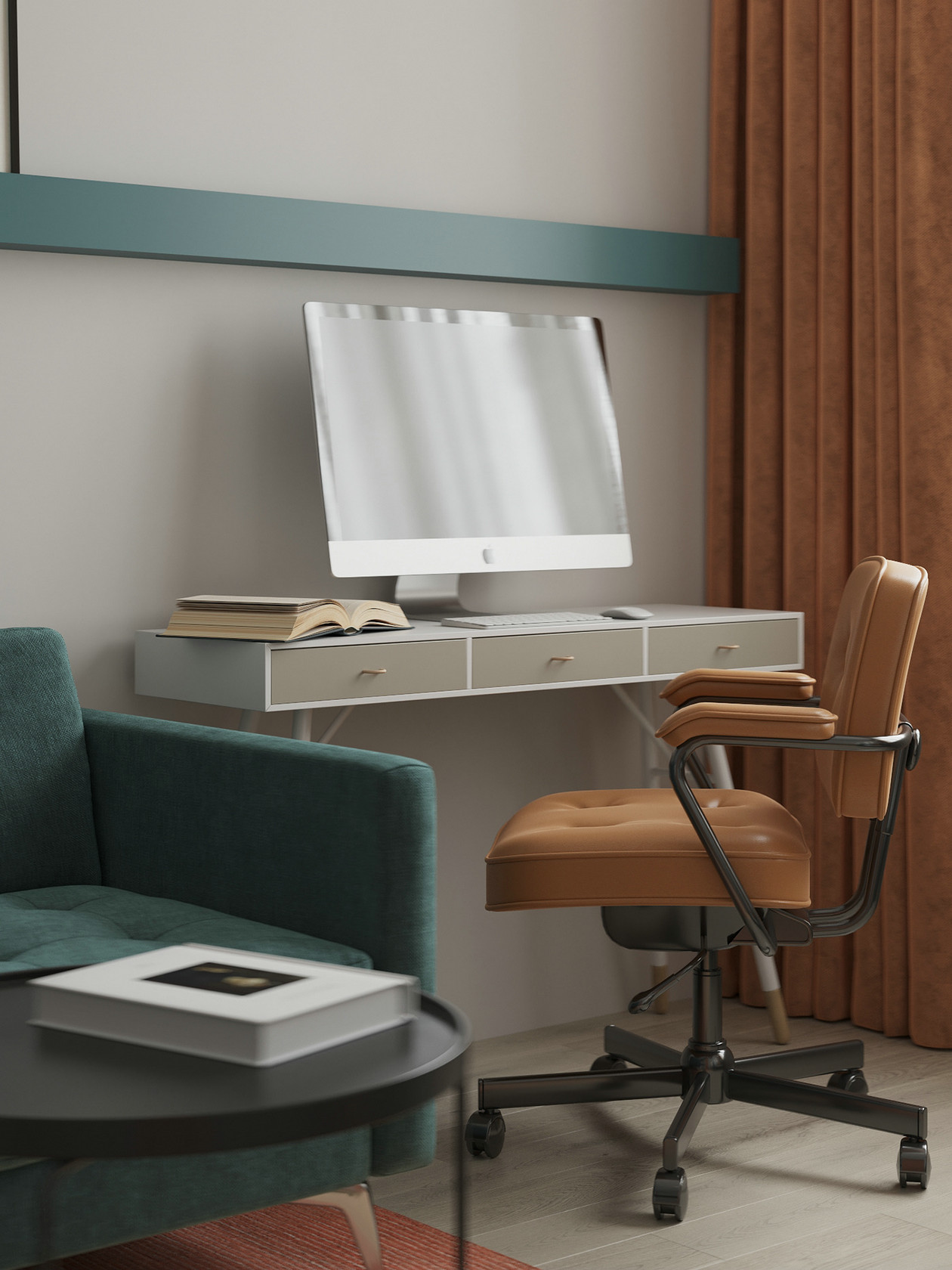 原木搭配活力橙空间设计-16