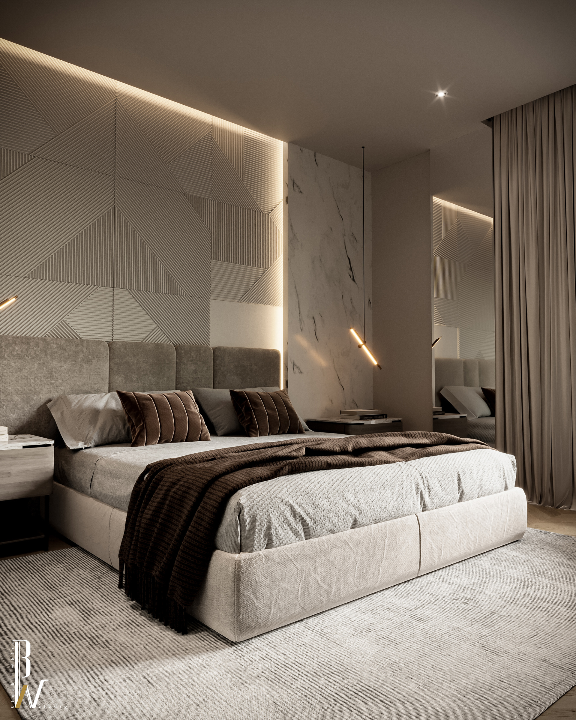 现代卧室丨阿联酋丨Black N White-12