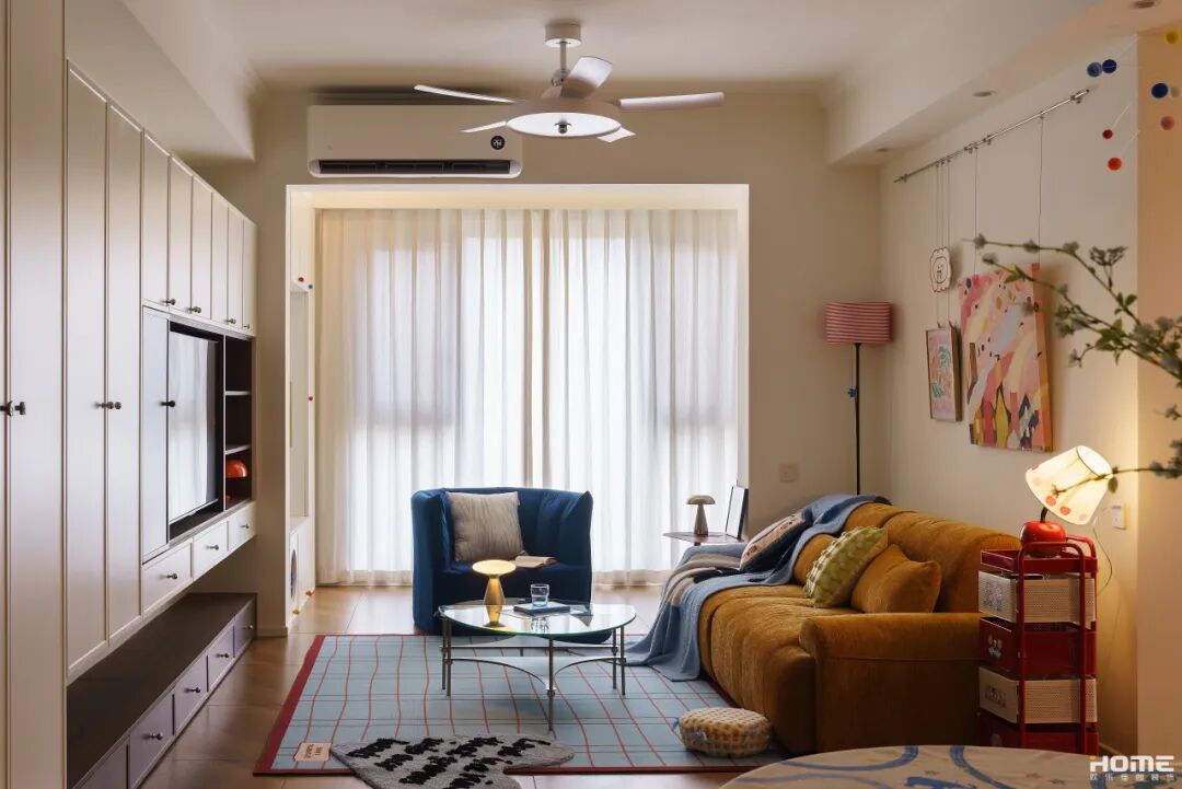 佳园实景|莓想|105㎡包豪斯中古风，三室改两室，大胆鲜活的色彩推门直接被硬控！-32