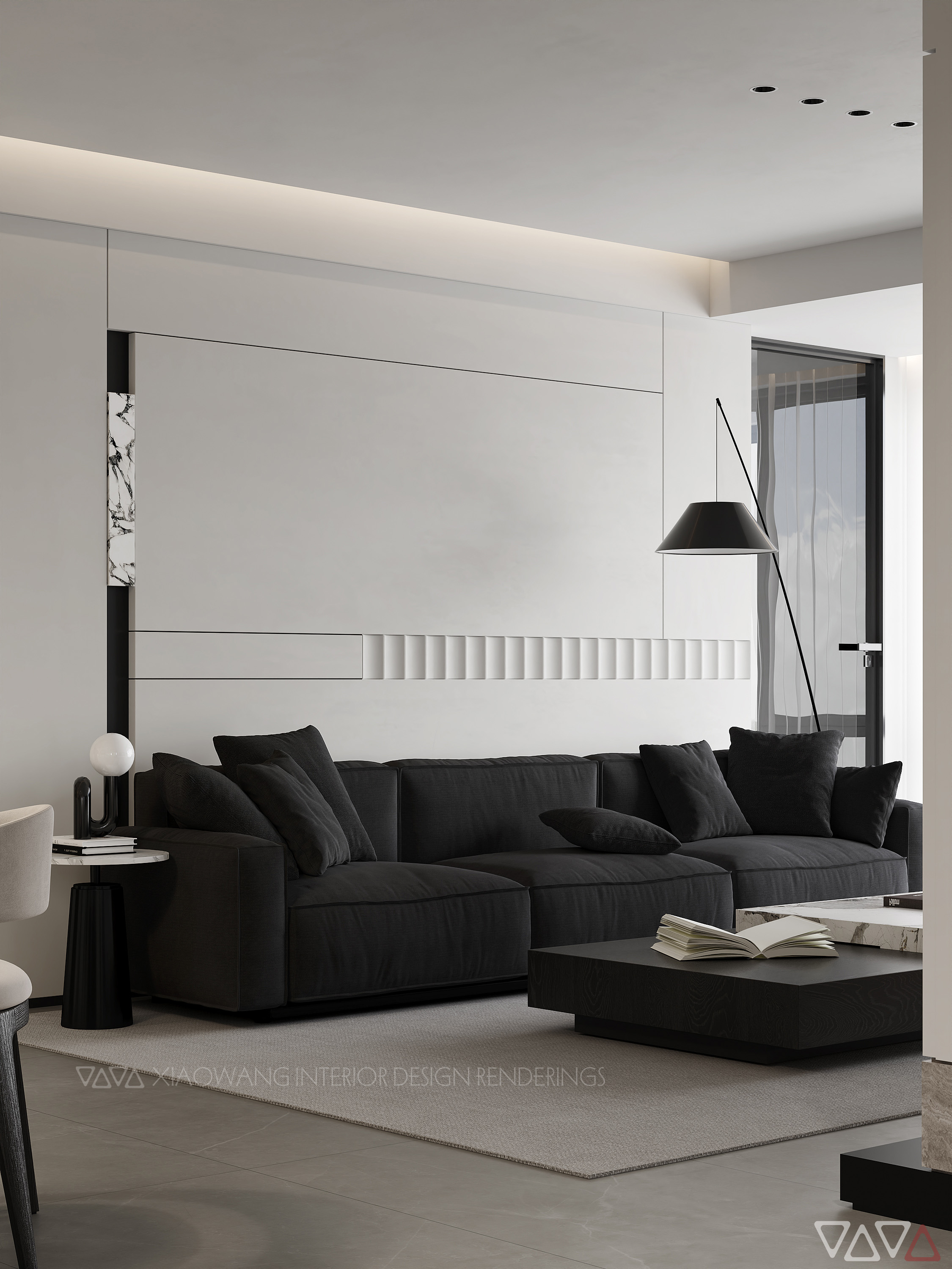 现代黑白灰客餐厅效果图-4