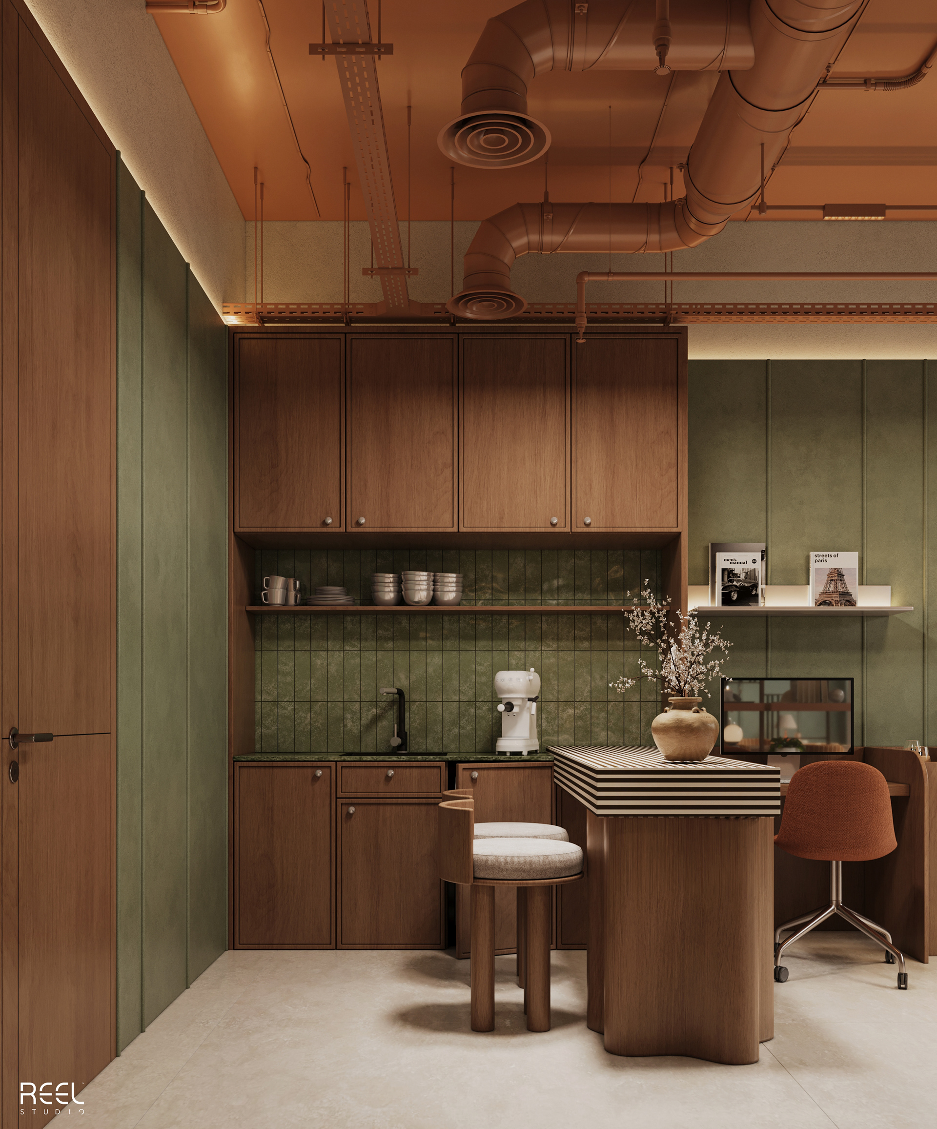Mid-century Living Room With Workspace-19