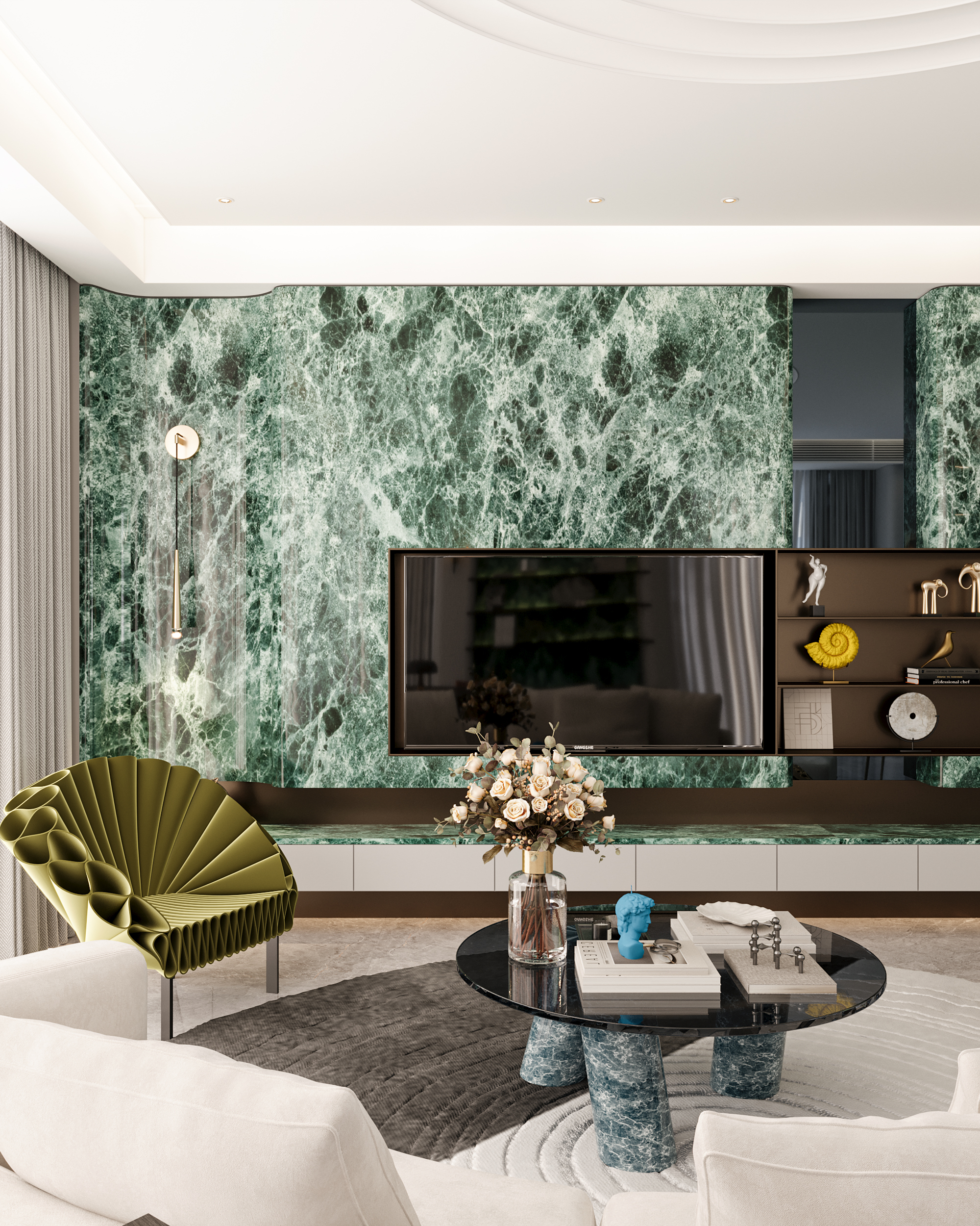 【绿意盎然】大平层轻奢风格效果图案例-10