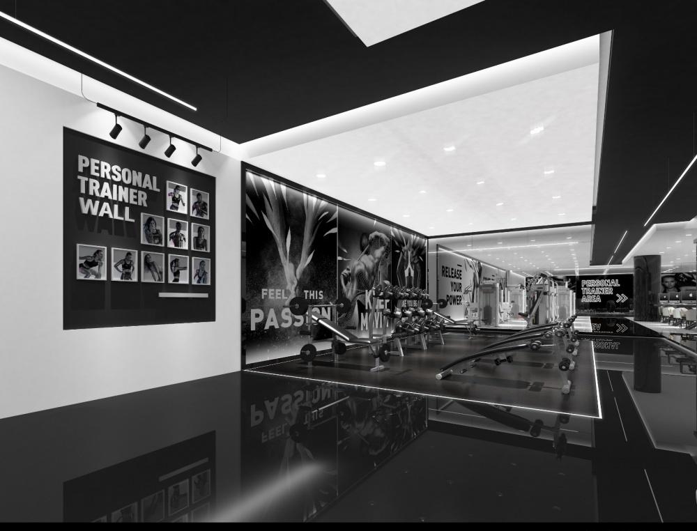 
现代感黑白镜面艺术风健身房 -1