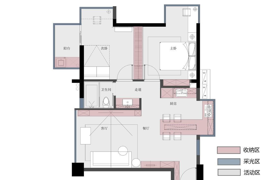 平层诗意栖居 | 灰阶 X 木色打造舒适五口之家-4