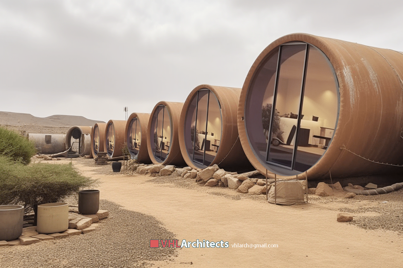 Concrete pipes house in the desert West African-5