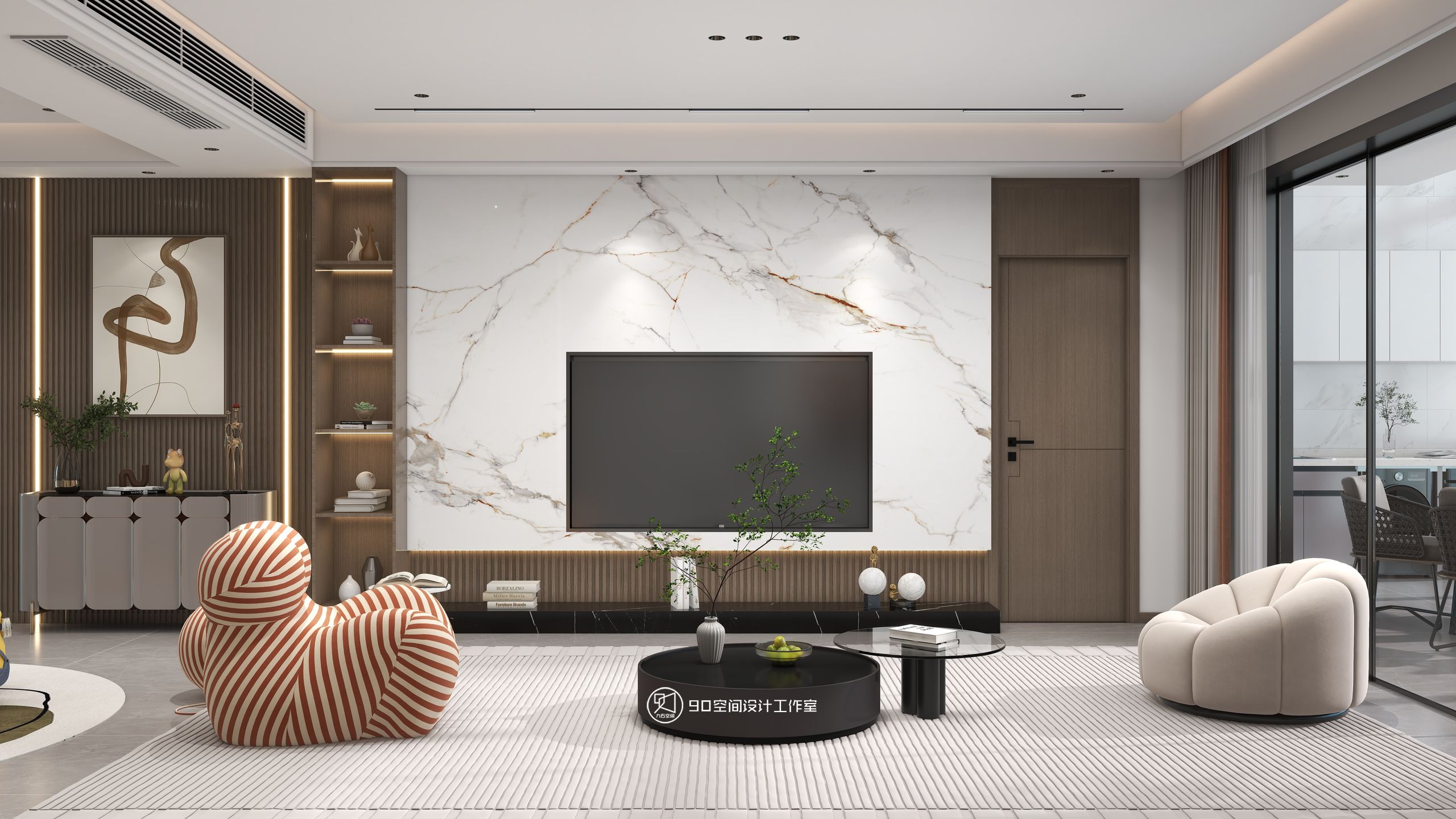 海市蜃楼现代轻奢风格挑高别墅设计丨90 空间设计-10