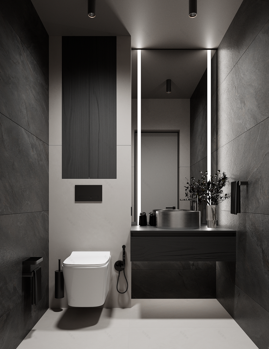 В 68 深色设计的客用卫生间设计项目丨俄罗斯克拉斯诺亚尔斯克-8