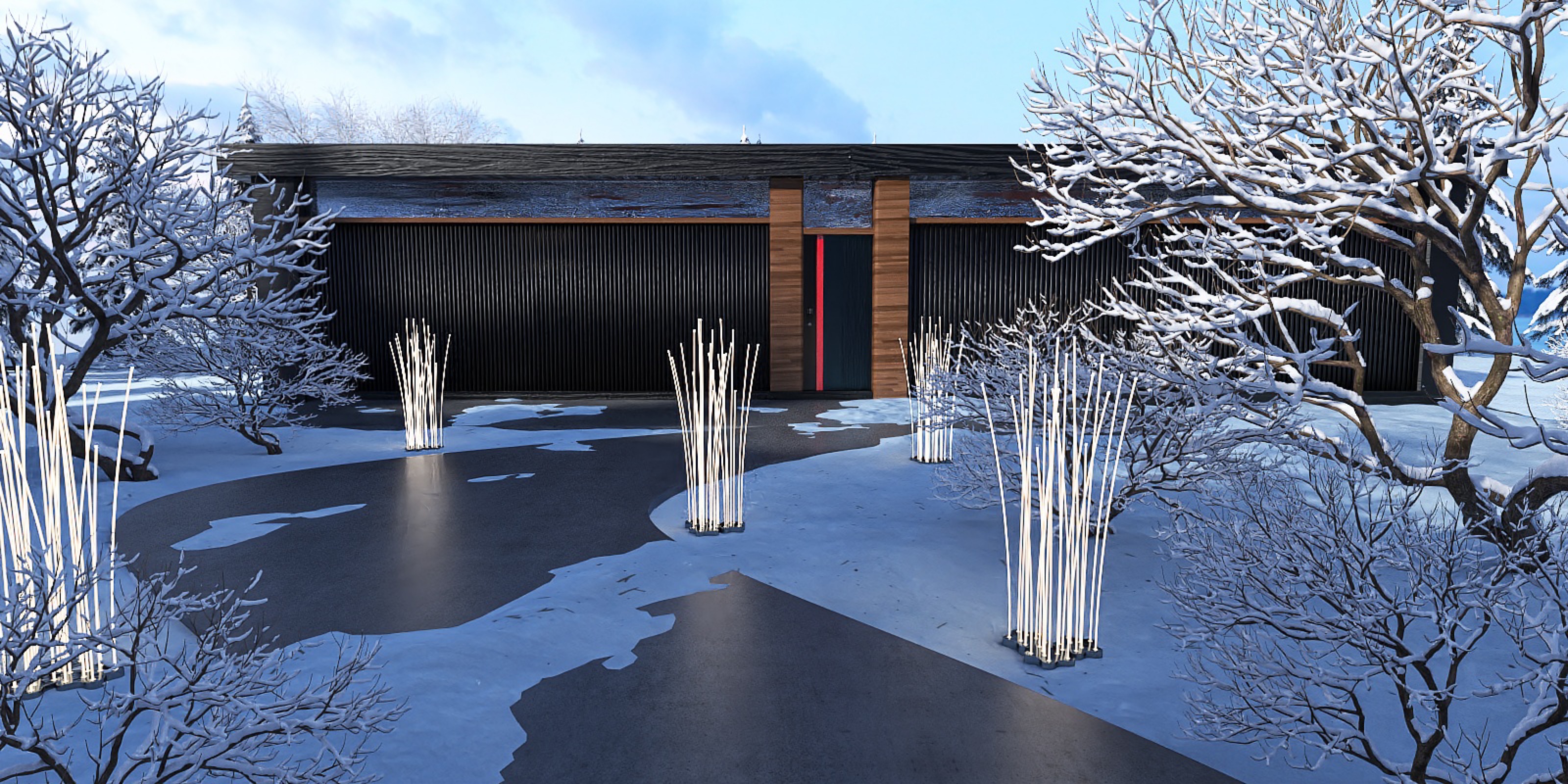 Black House in a Winter Landscape – 3D Design Project-0