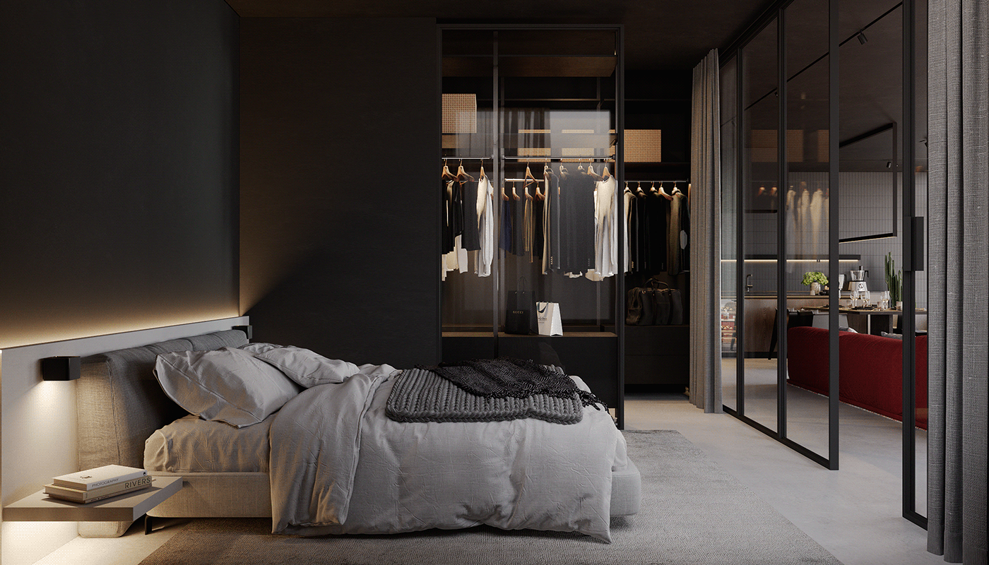 120平 黑红调子 空间设计-15