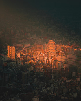 大阪日落余晖城市景观丨日本大阪