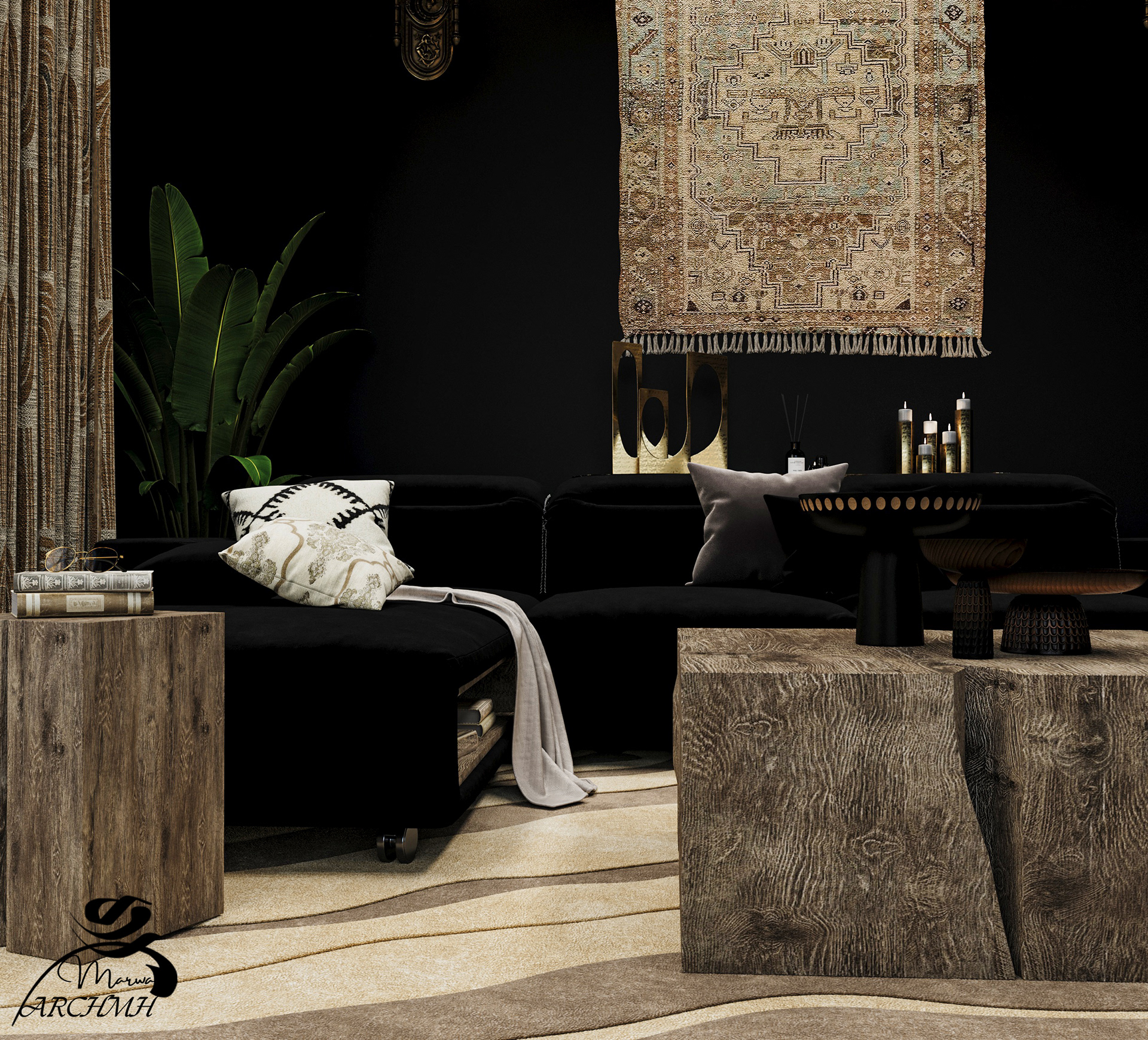 Moody Elegance | Black Interior Scene-13