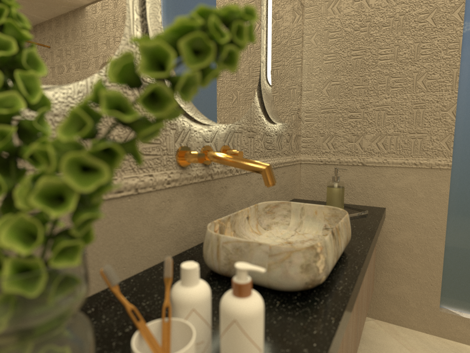 Bathroom with Cuneiform language design-6