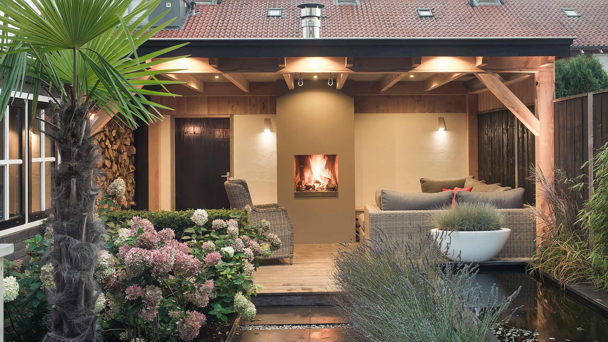 Landscaping with pond and veranda-12