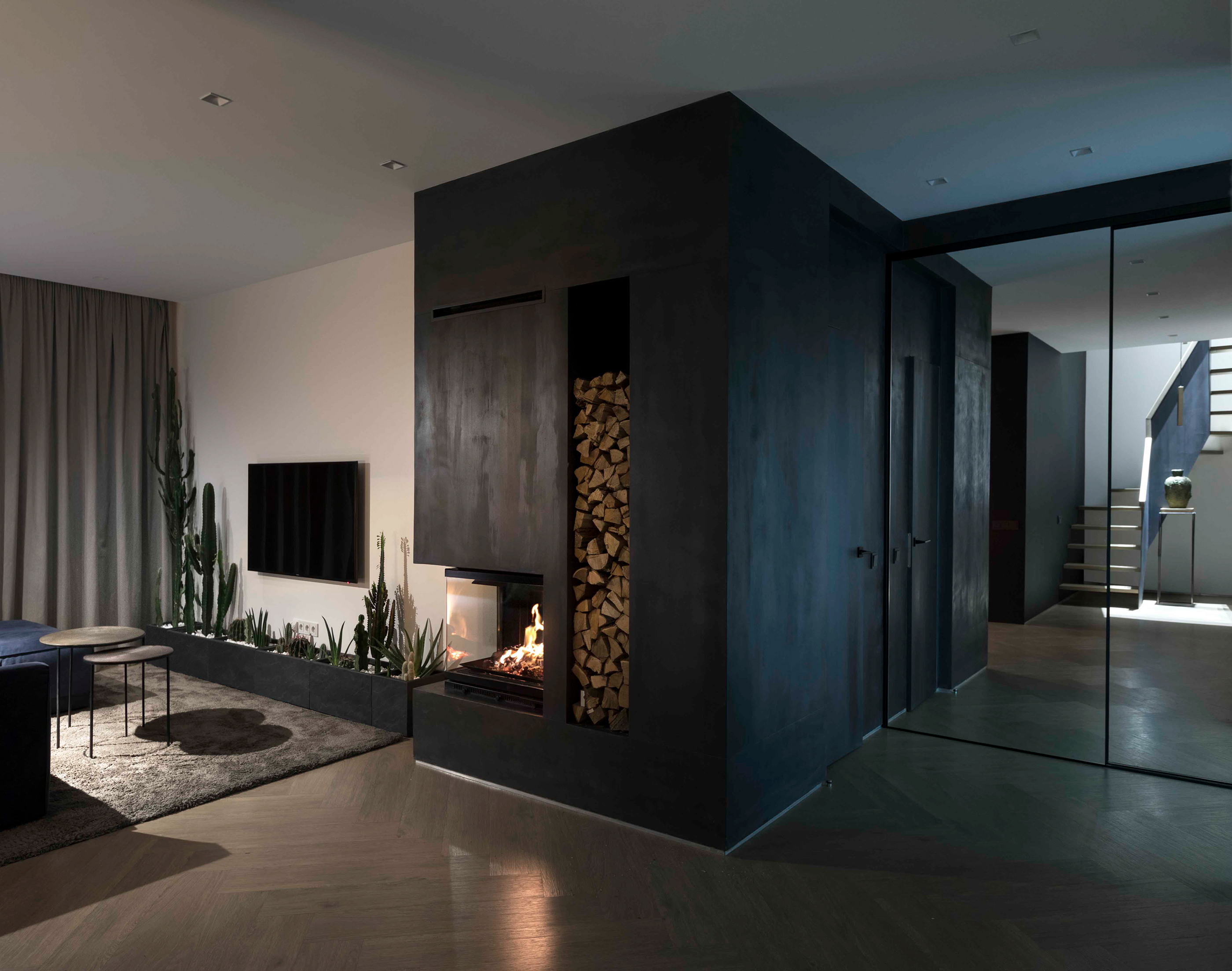 使用灰蓝色调的60平现代公寓设计-30