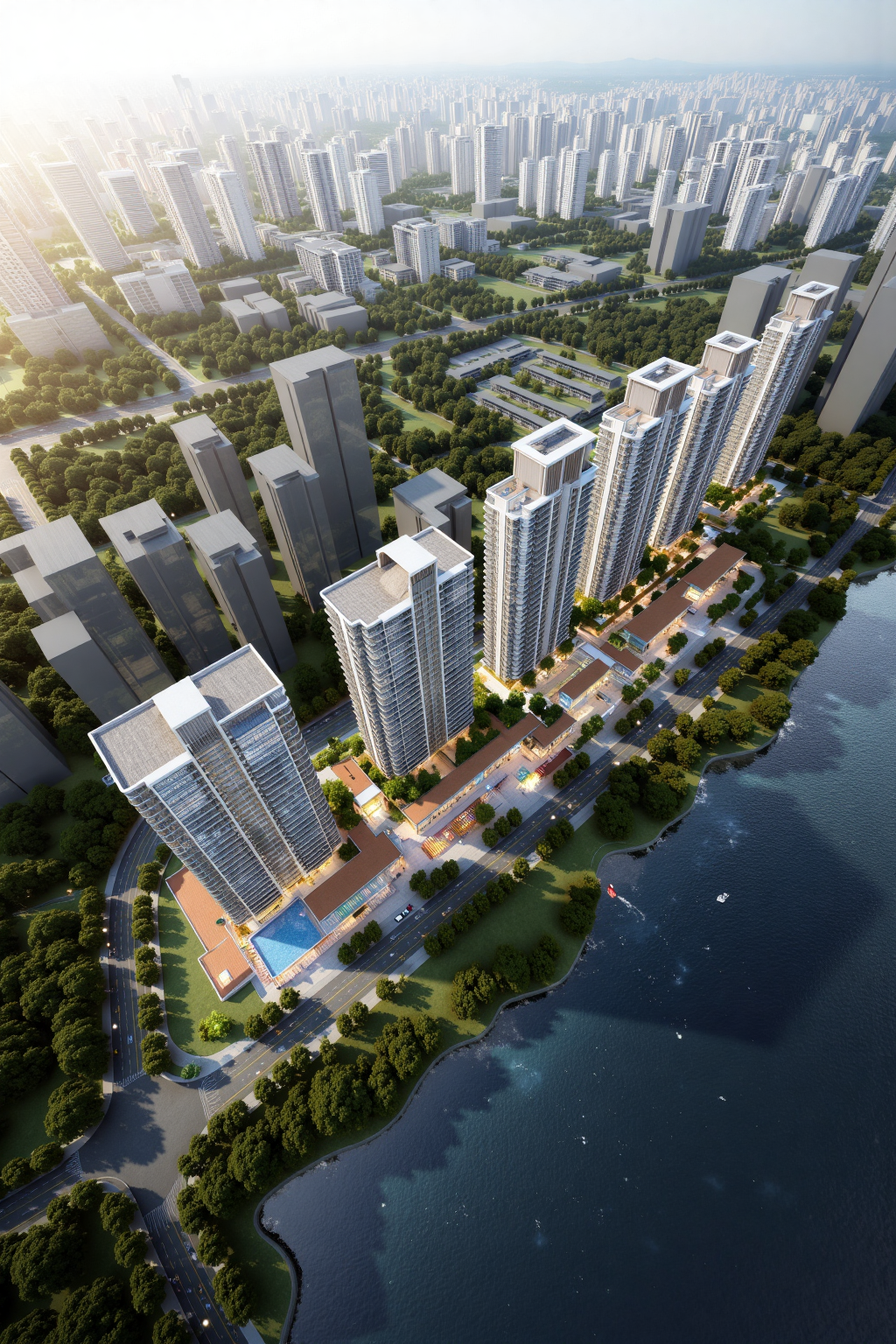 AI创意设计138-滨江住宅鸟瞰-4