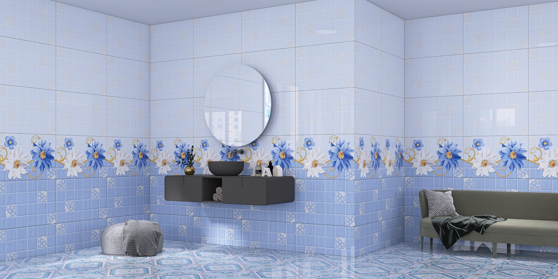 Bathroom Interior Design with floor and wall tiles-4